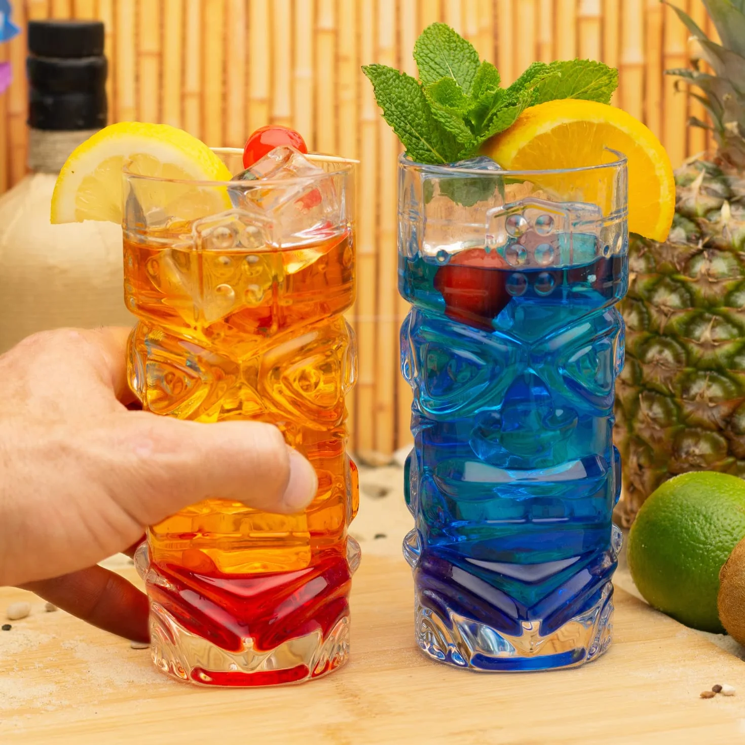 CKB LTD Zestaw 4 kieliszków do koktajli Tiki Bar - Wysokie kieliszki idealne na hawajską imprezę z rumem, koktajle mieszane na bazie rumu, drinki Mai Tai, Long Island Iced Tea lub Zombie