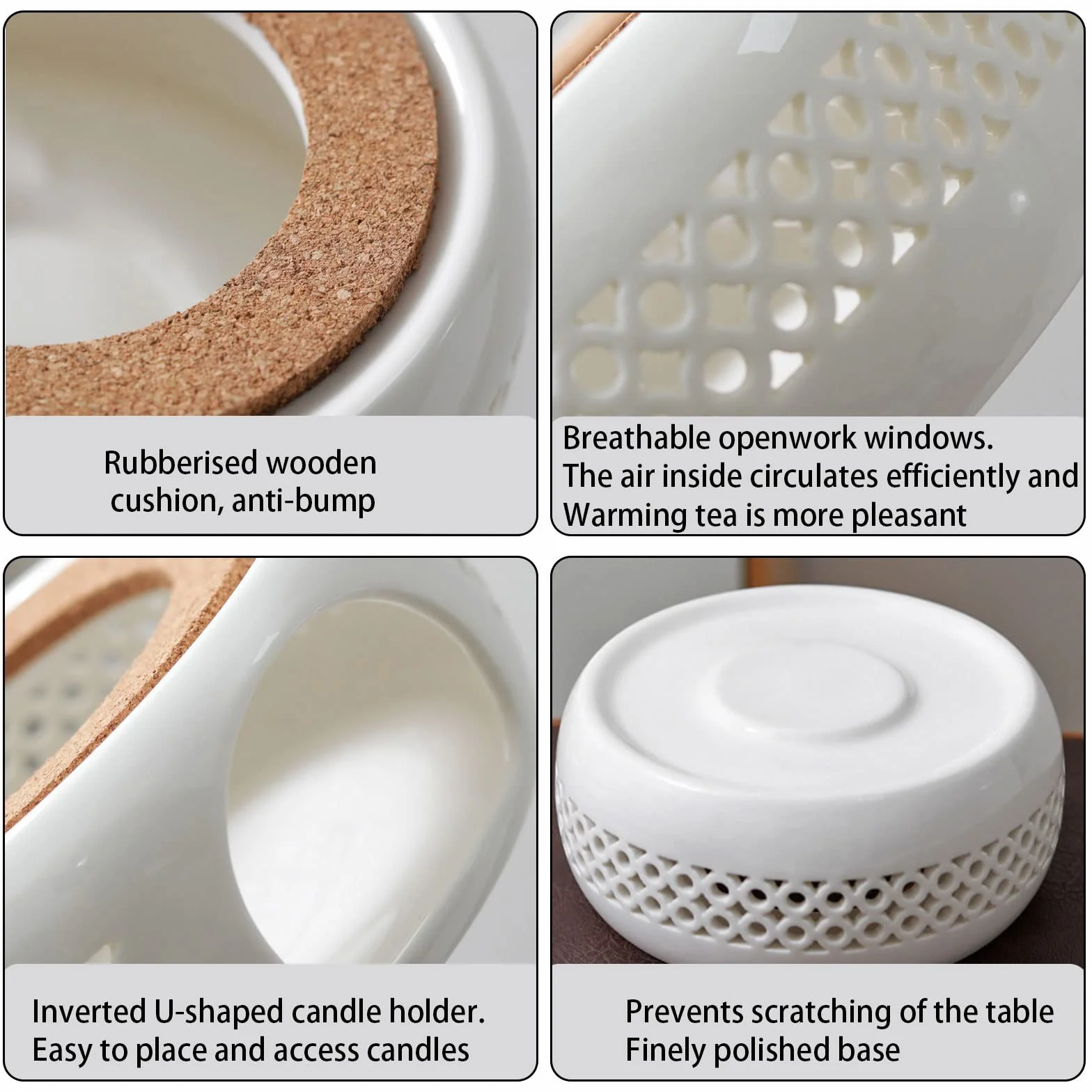 Ceramiczny podgrzewacz do dzbanka do herbaty, podgrzewacz z korkową poduszką/świecznikiem, rzeźbione wzornictwo, do ogrzewania, podgrzewacz do kawy, może podgrzać dzbanek do herbaty i utrzymać