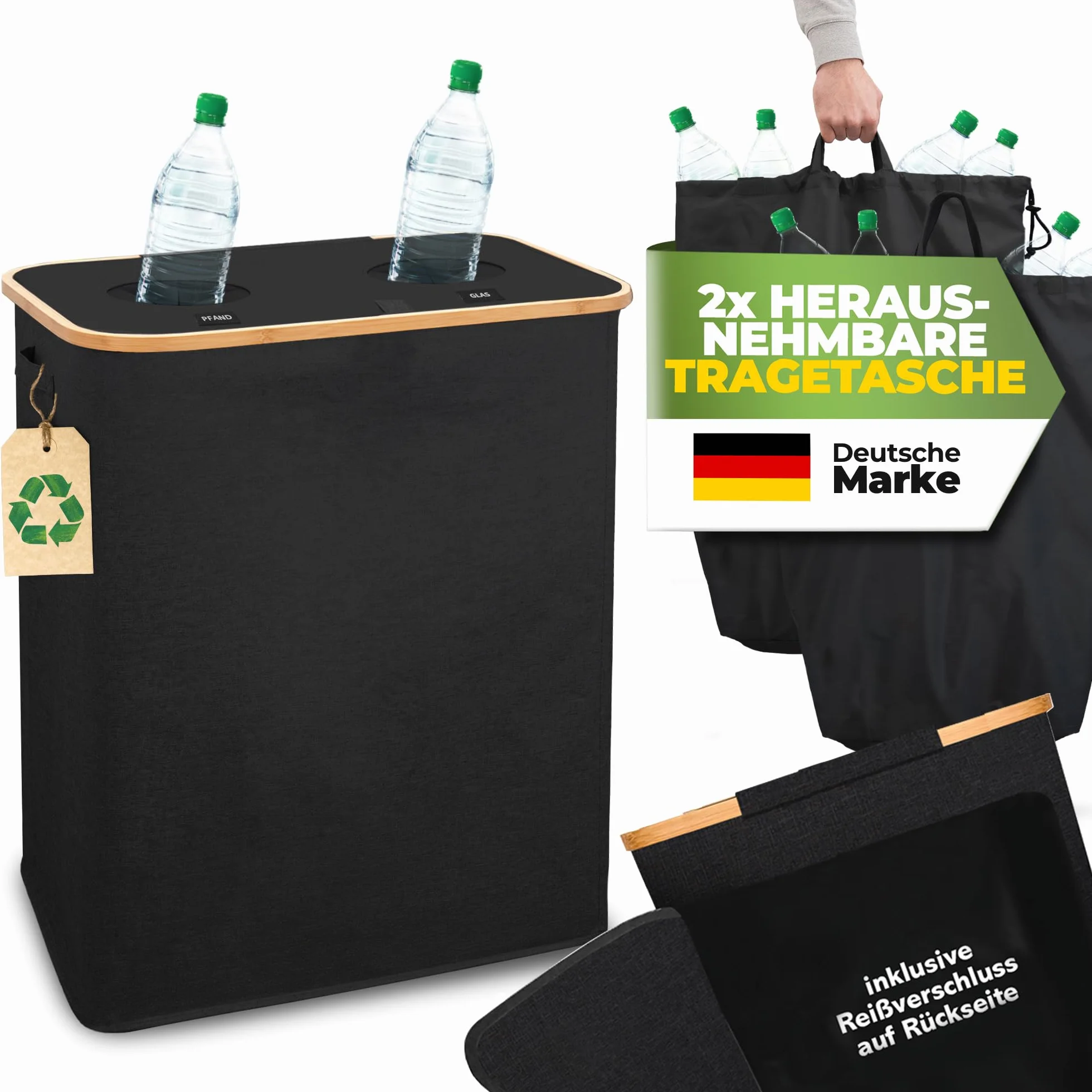 COTTARA® zbiornik na butelki zwrotne 2 przegródki, stabilny pojemnik na puste butelki, 2x woreczki do przenoszenia, praktyczny pojemnik na butelki zwrotne, zbieralnik zwrotów, przechowywanie butelek
