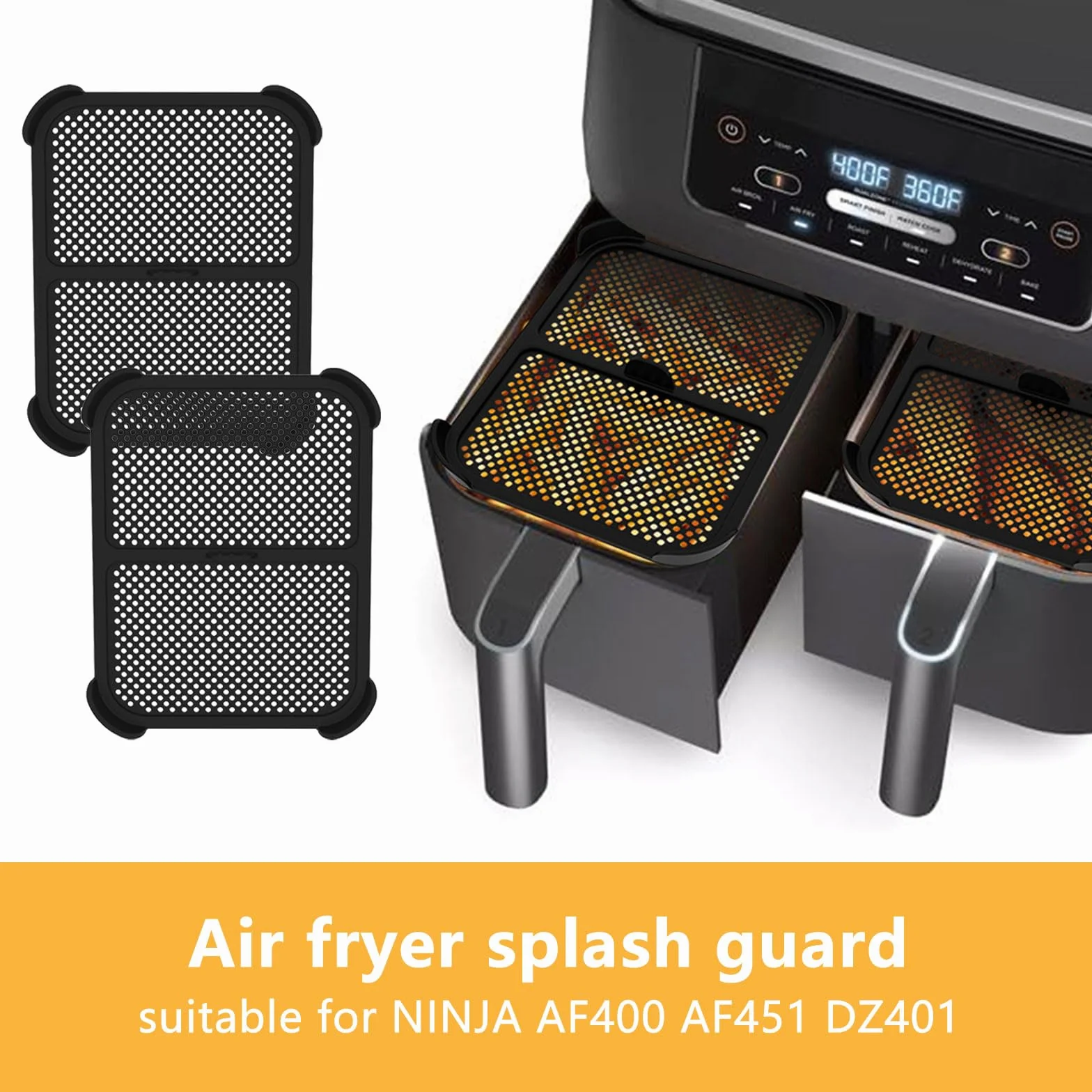 Qivine 2 szt. osłona przeciwbryzgowa do Ninja AF400EU i AF451EU, silikonowa osłona wielokrotnego użytku, akcesoria do frytkownicy powietrznej z otworami przelotowymi, regulowana