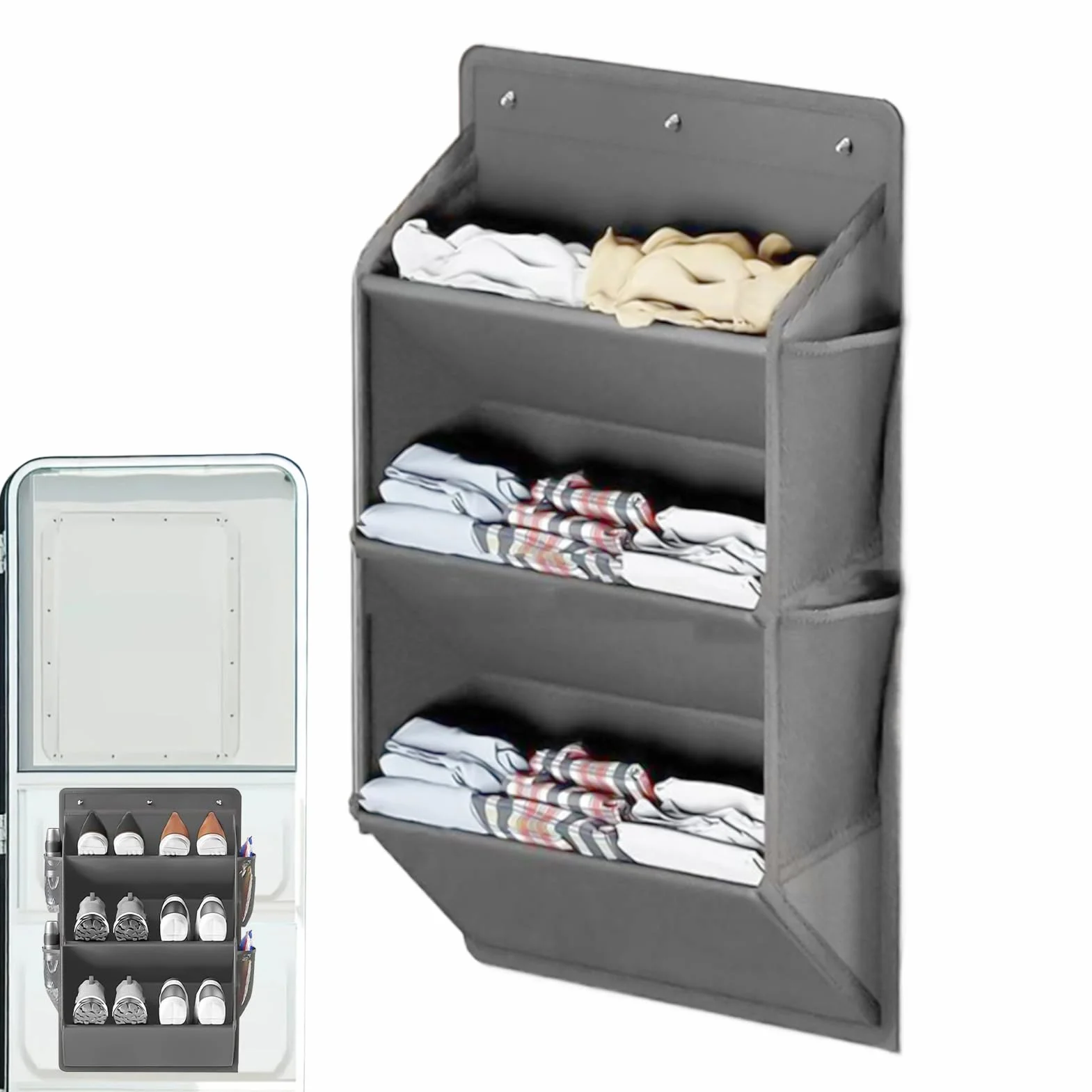 Stojak buty do kampera – 3-warstwowy pionowy organizer do drzwi wej?ciowych, pralnia z montowanymi ?cianie stojakami do przechowywania, pó?ka wisz?ca do szafy, sypialni, ?azienki, kuchni