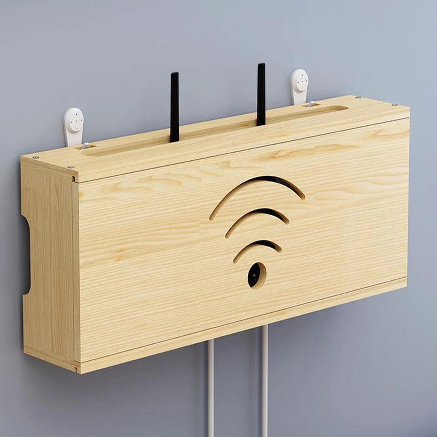 Półka do przechowywania routera Wi-Fi – montowana na ścianie bez wiercenia, półka z litego drewna, dekoder telewizyjny, ukryta i dekoracyjna skrzynka (kolor drewna)