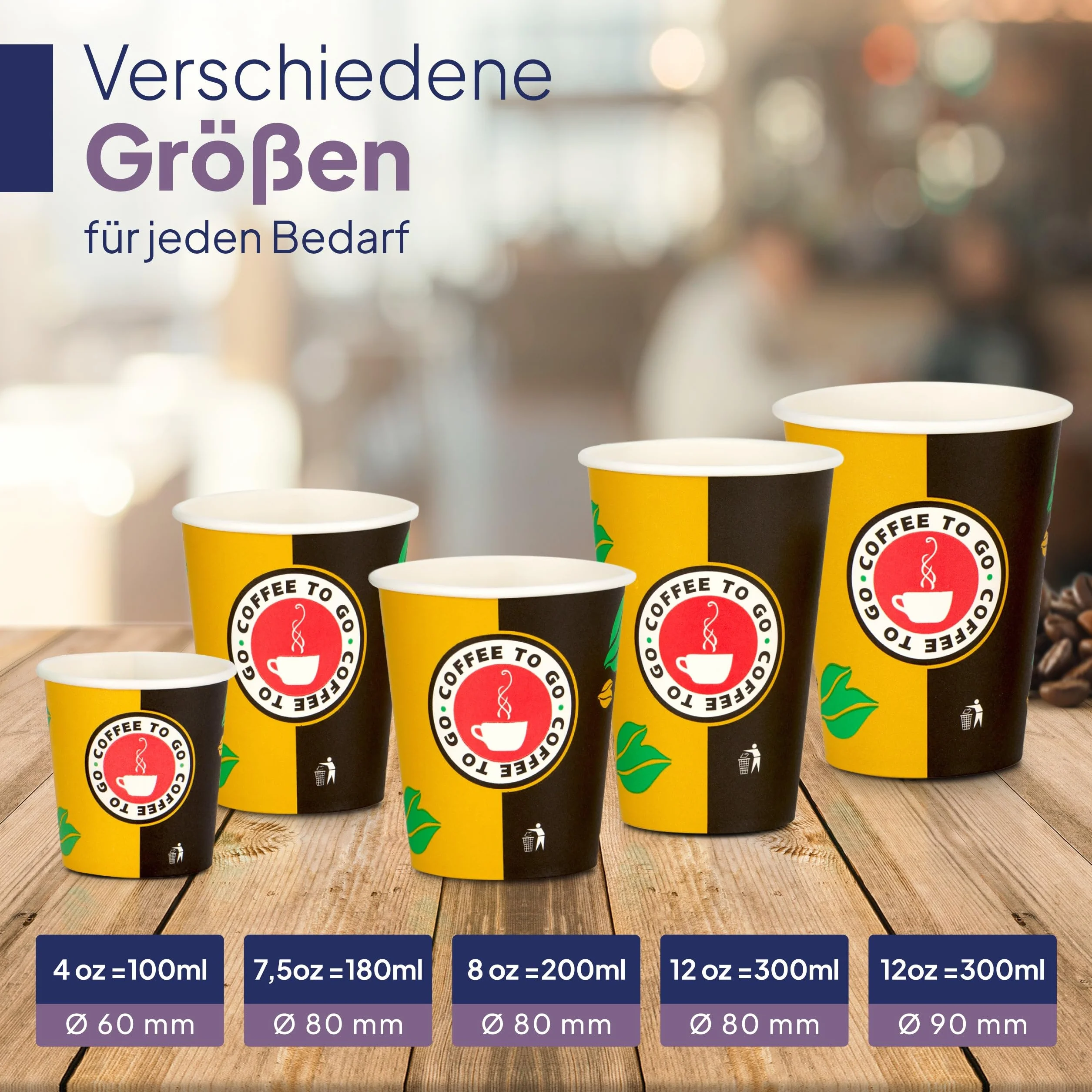 Inoverse 100 sztuk papierowych kubków, jednorazowych kubków do kawy na wynos, 200 ml, kubki do kawy na wynos, papierowe kubki na wynos, filiżanki do kawy, Ø 80 mm
