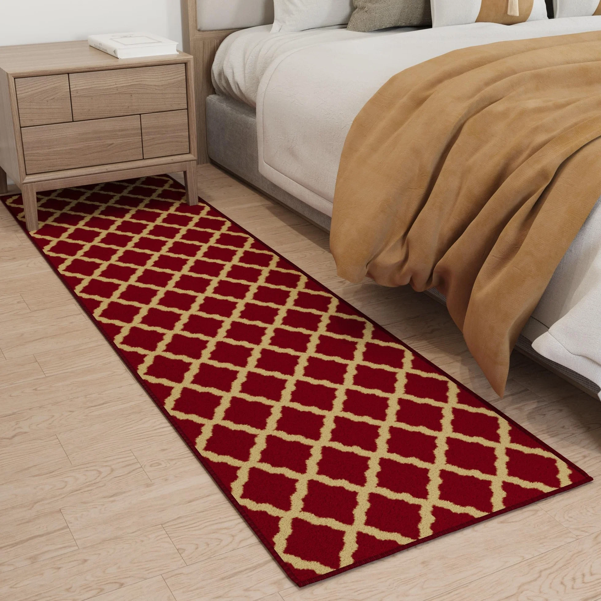 Ottomanson Ottohome Collection elegancki dywan z kratką antypoślizgowy 57 x 210 cm czerwony