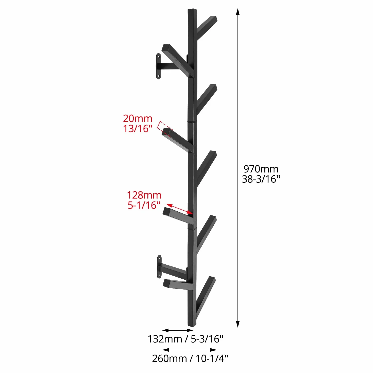 QWORK® Pionowe metalowe wieszaki na ubrania 100 cm do montażu na ścianie, wytrzymały czarny wieszak na ubrania z 8 haczykami do przechowywania oszczędzających miejsce