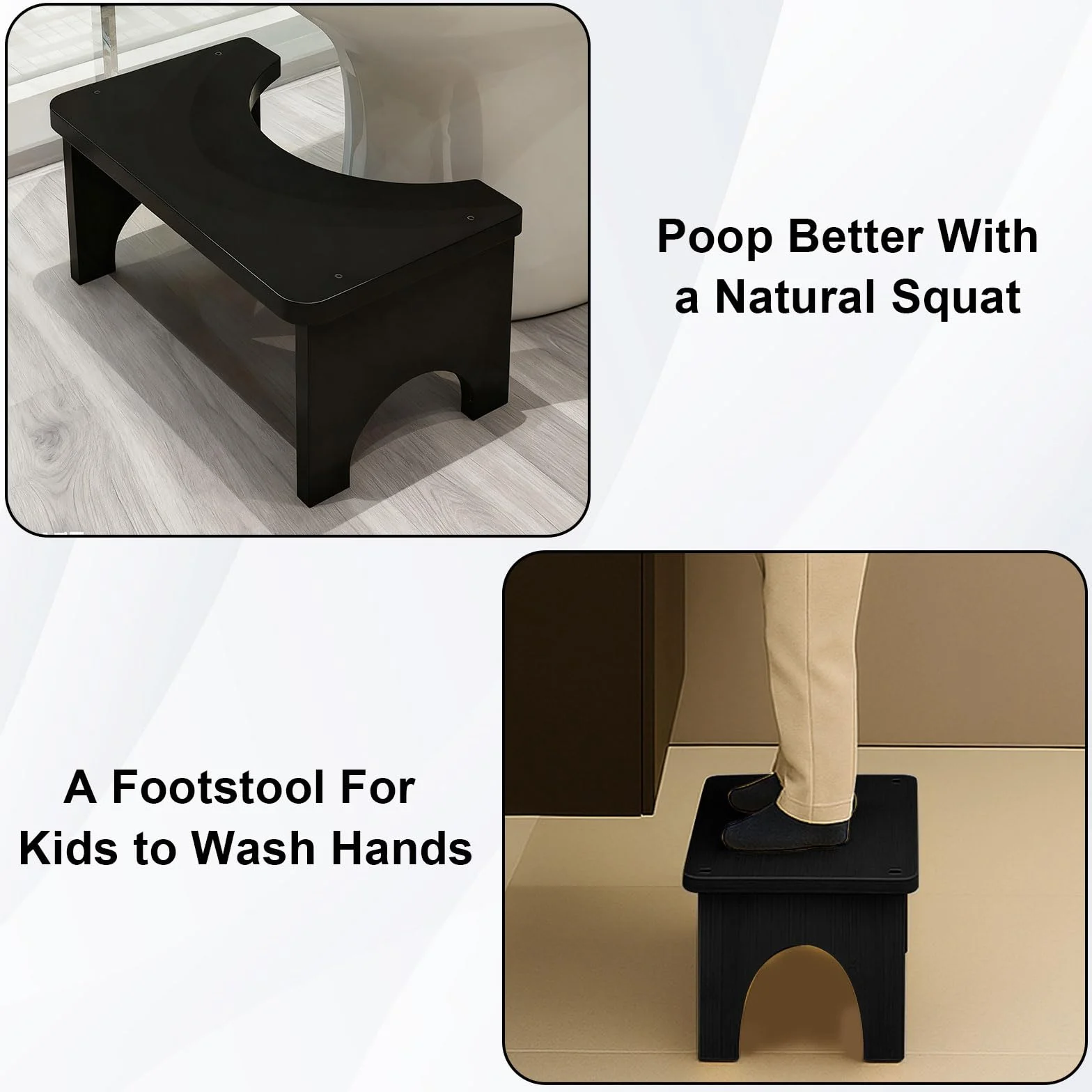 Taboret toaletowy z bambusa, 37 x 20 x 17 cm, antypoślizgowy i ergonomiczny taboret do WC, wspomagający trawienie, nie zajmuje dużo miejsca, taboret toaletowy do toalety i łazienki (czarny)
