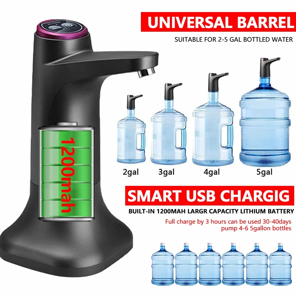 Eachbid Dozownik wody, podwójny, ładowany przez USB, do uniwersalnych butelek 2-5 l, czarny