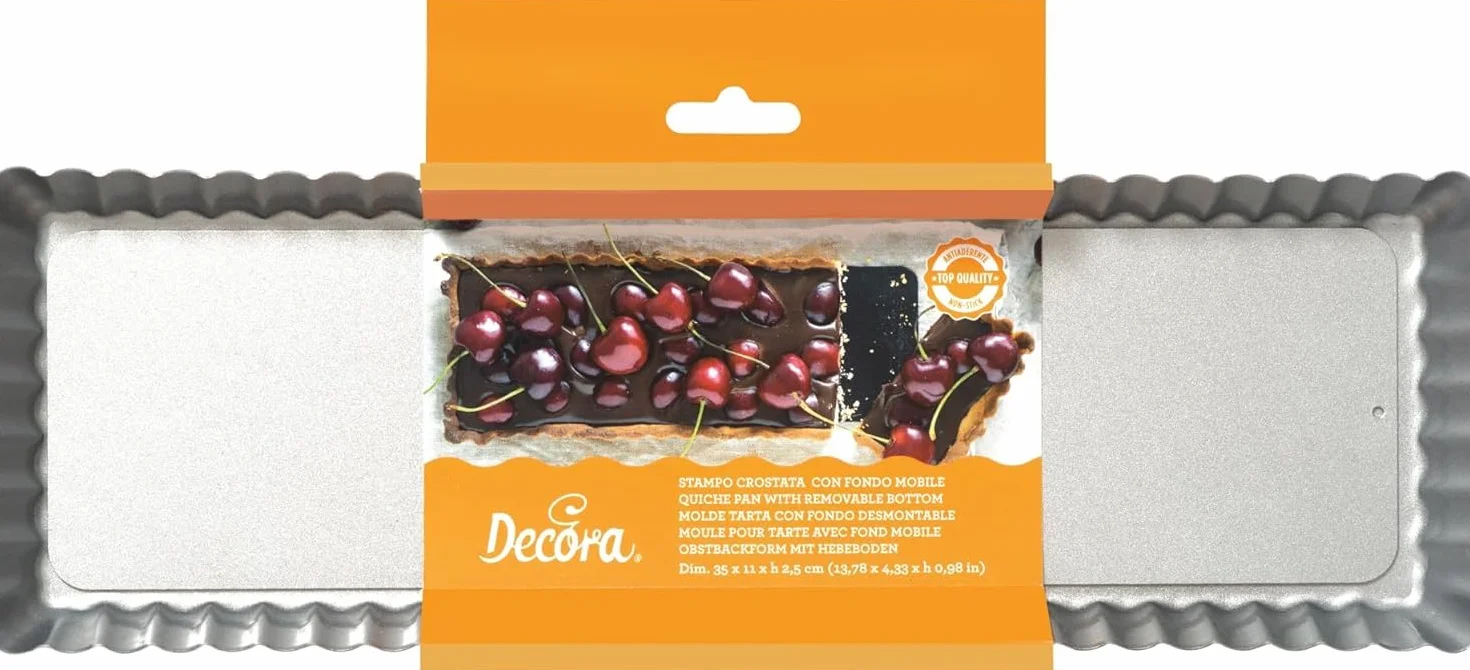 DECORA 0070026 nieprzywierająca forma do tarty 35 x 11 x 2,5 W/zdejmowany dół, Acciaio, szara