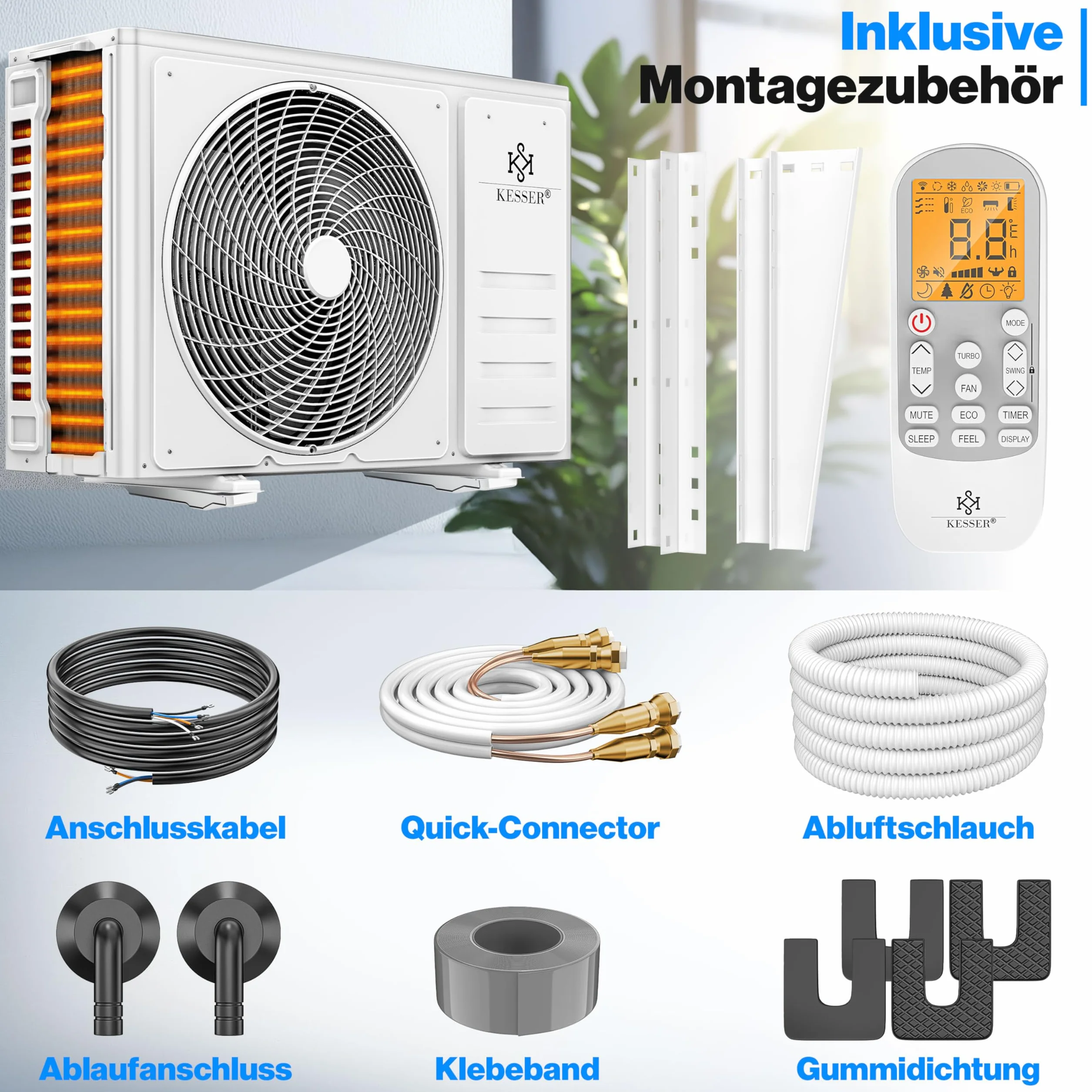 KESSER® Klimatyzator Split 12000 BTU – inteligentny klimatyzator, tryb ogrzewania i chłodzenia, klimatyzator ścienny z funkcją Wi-Fi/aplikacji, duża wydajność chłodzenia, osuszacz powietrza i
