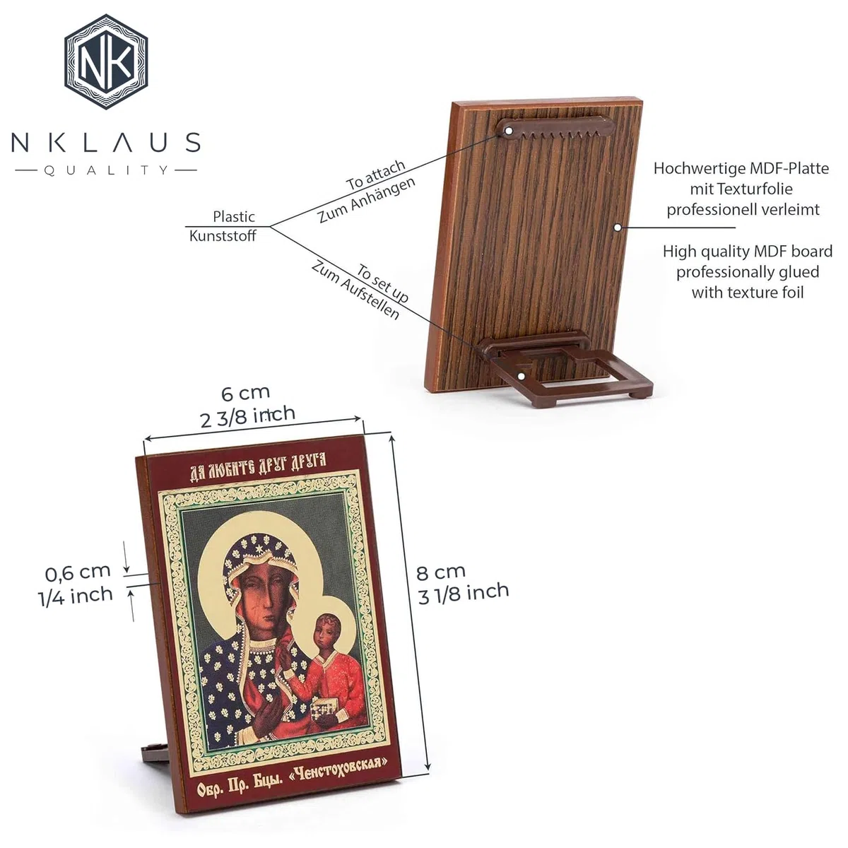 NKlaus - Maria z Częstochowy - drewniana ikona 6 x 8 cm chrześcijańska czarna Madonna - 1059