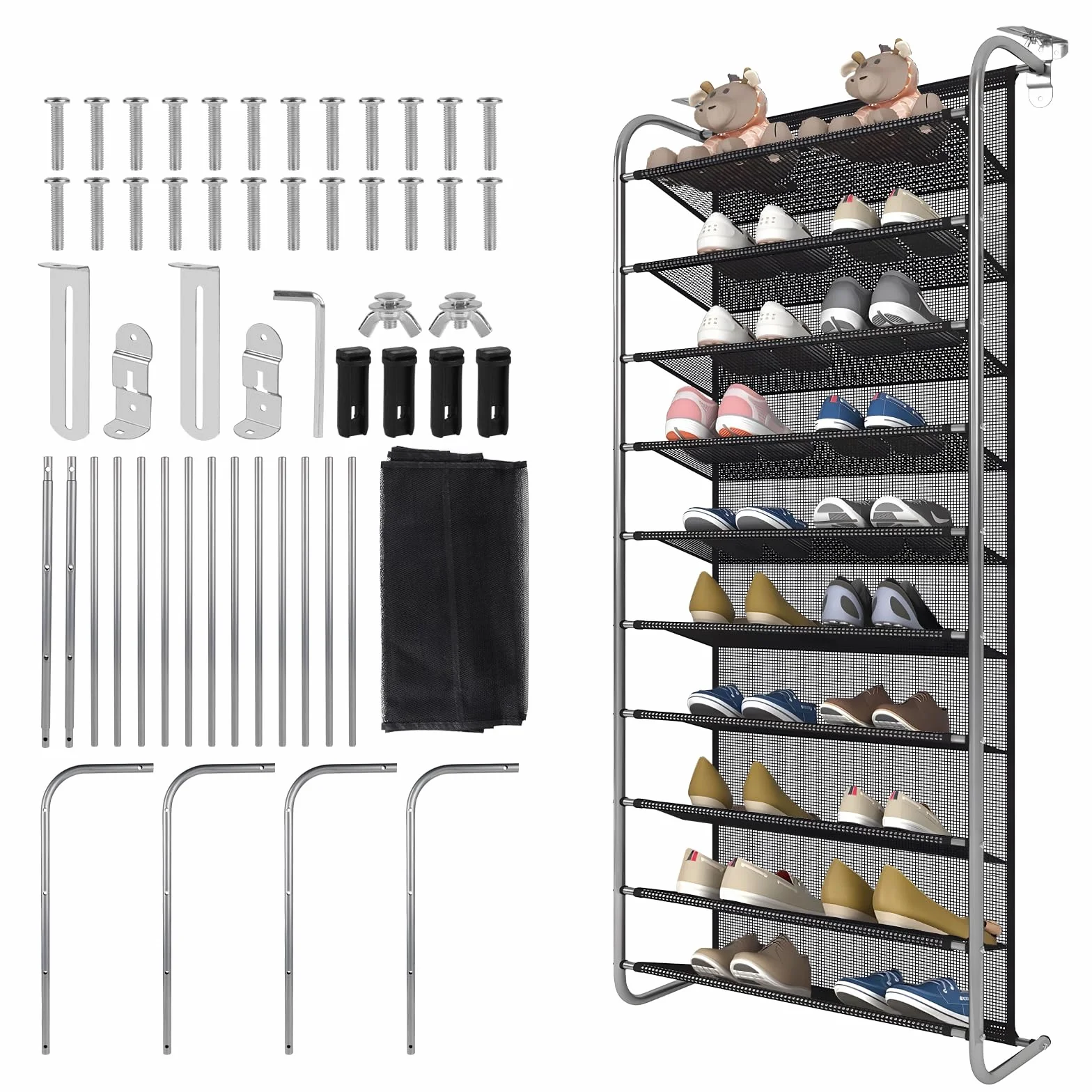 DBREAKS 10-poziomowy regulowany stojak na buty, organizer na buty, wiszący stojak na buty, wiszący organizer na buty, organizer nad drzwiami ze stabilnymi metalowymi haczykami