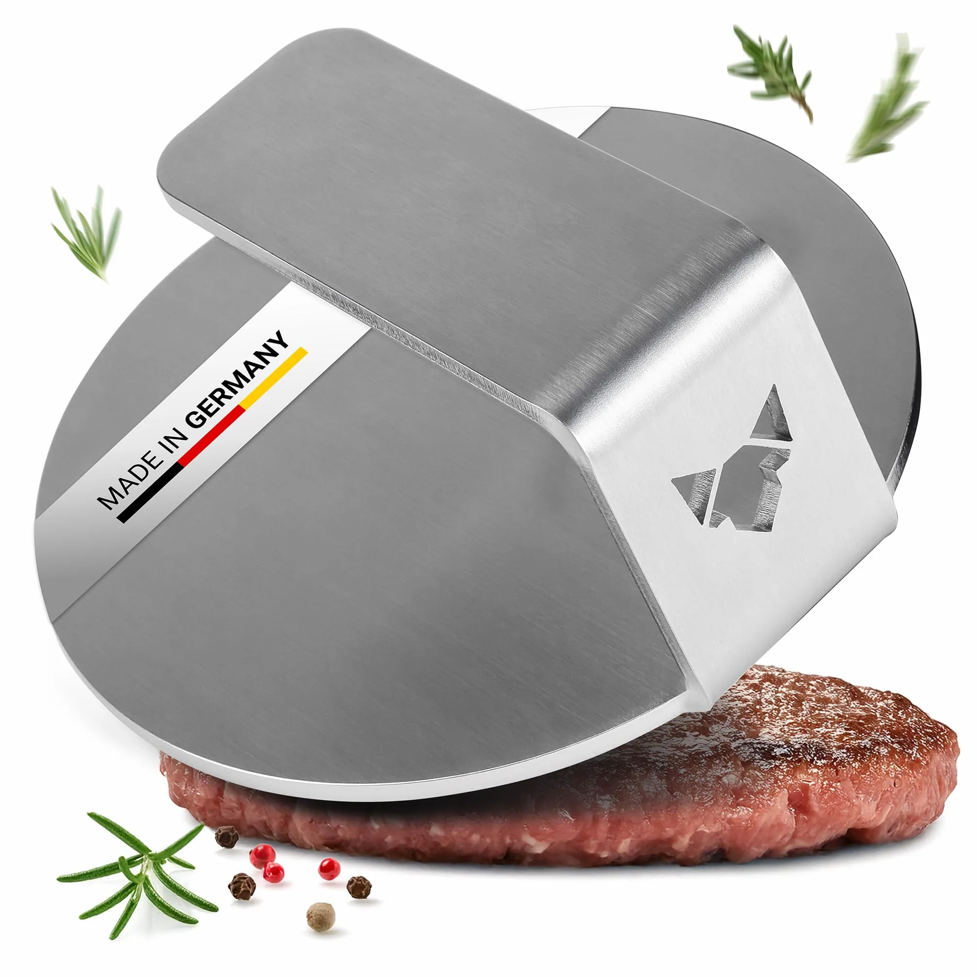 FENNEK Burger Smasher I prasa grillowa do hamburgerów z wysokiej jakości szlifowanej stali nierdzewnej I narzędzie do kuchni, ogrodu, restauracji, na kemping i wiele innych.