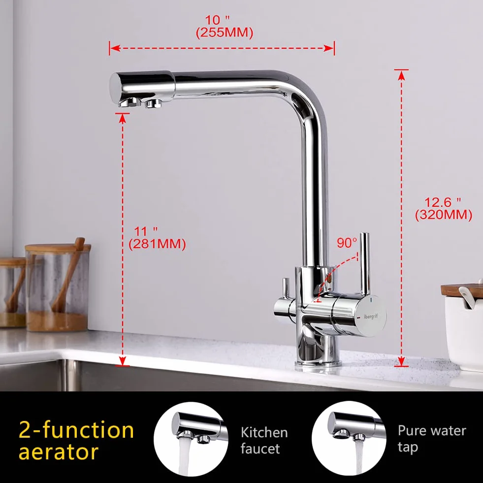 Ibergrif M22109 Kuchnia Grifry 3 Way Osmoza, Kran do Monomando, Chrome, Silver