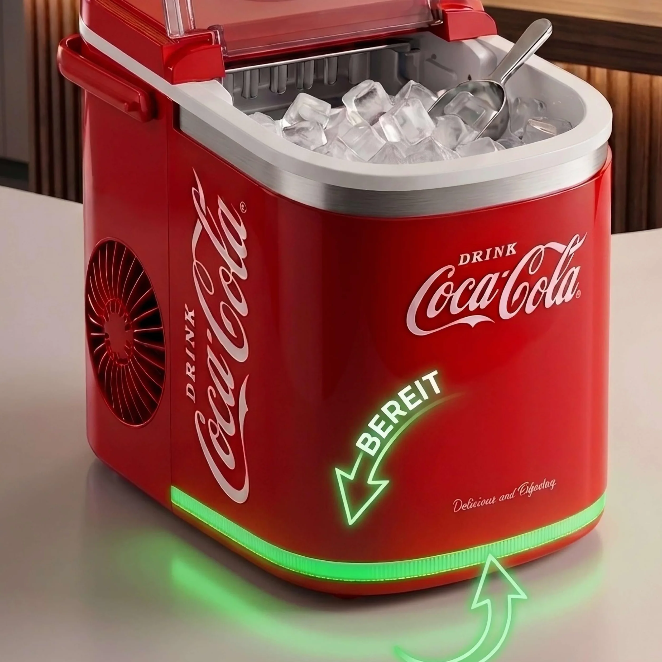 Salco Coca Cola kostkarka do lodu w kolorze czerwonym, 2 rozmiary kostek lodu, 12 kg na dzień, w stylu retro, czerwona, przenośna kostkarka do kostek lodu do koktajli, napojów i imprez