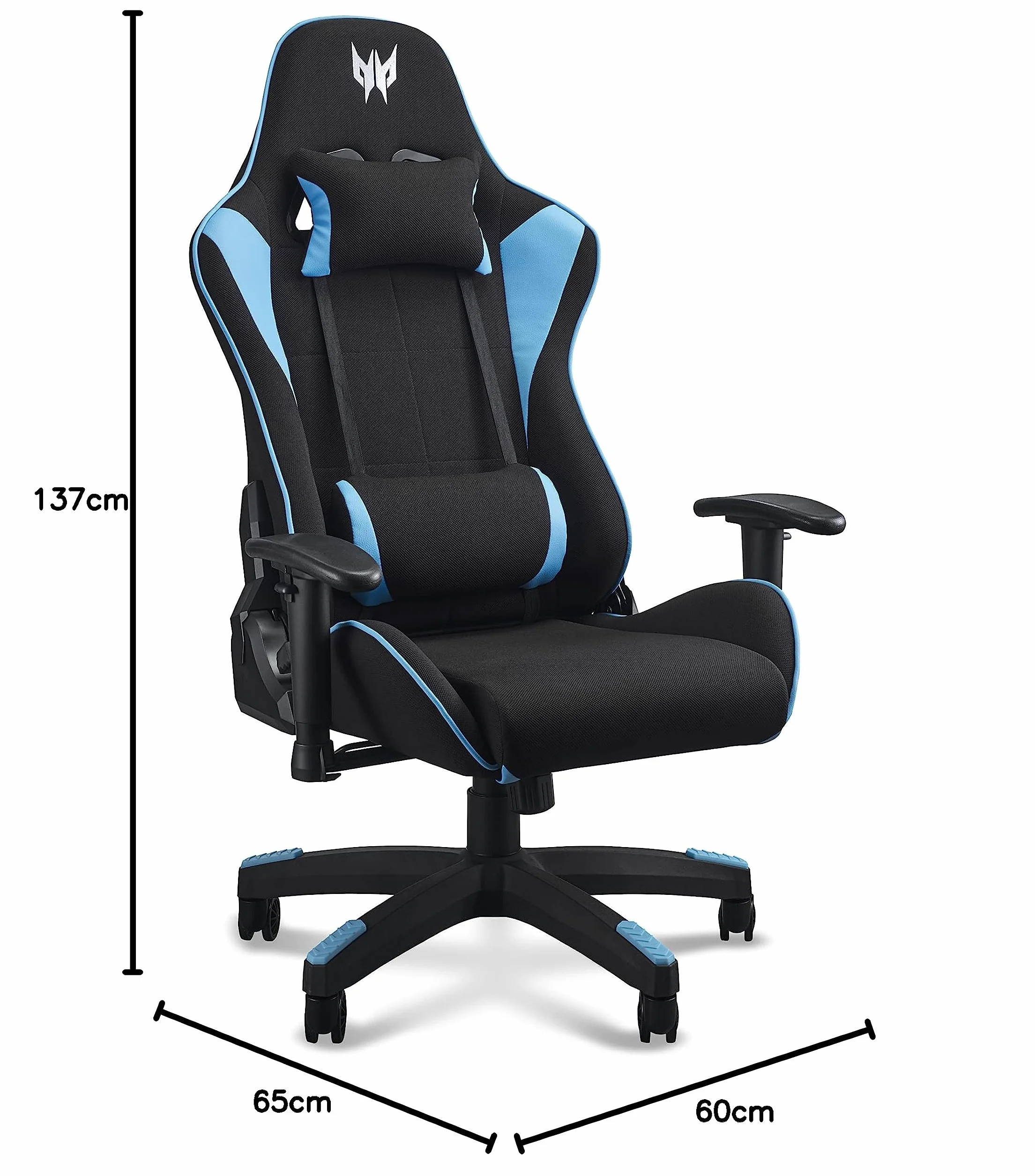 Acer Predator Rift Lite fotel gamingowy PGC110 (podłokietniki 2D, regulacja wysokości, odchylane oparcie, podparcie lędźwiowe, maksymalna nośność 120 kg, skóra PCW, czarny)