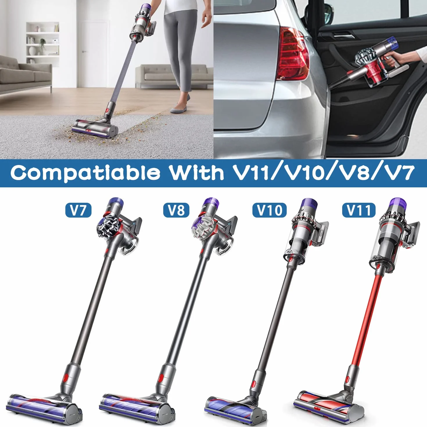 Przedłużacz węża + elastyczna ssawka szczelinowa + adapter akcesoria do odkurzacza Dyson V7 V8 V10 V11 V15, teleskopowy wąż do odkurzacza, długa płaska dysza, do czyszczenia narożników i szczelin
