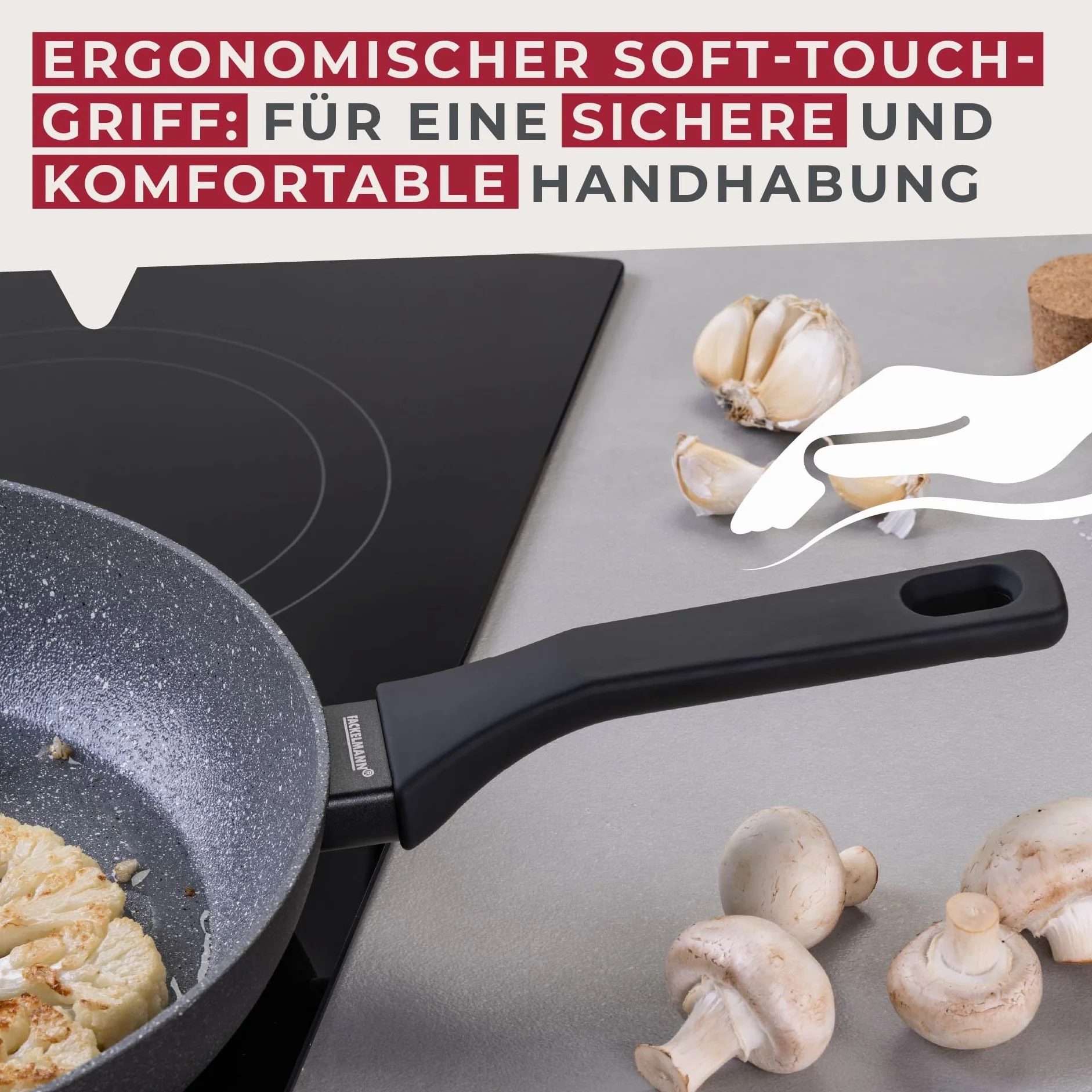 Fackelmann Patelnia Cosmo – średnica 28 cm z tłoczonego aluminium, powłoka ceramiczna Excilon bez użycia PFAS, uchwyt Soft-Touch, czyszczenie ręczne