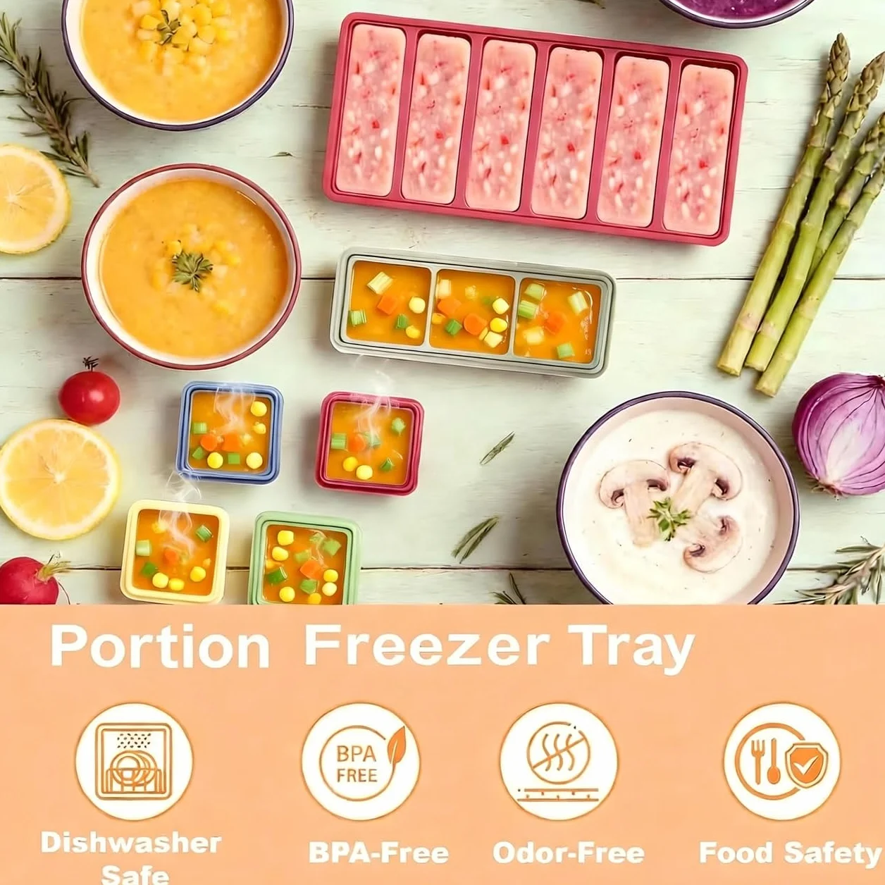 Silikon Ice Cube Tray z zestawem pokrywek, 6 sztuk – 4 x 125 ml pojedyncze porcje, 3 × 125 ml wielozadaniowy i 6 x 100 ml pojemniki do zamrażania, bez BPA pojemnik do przechowywania Z