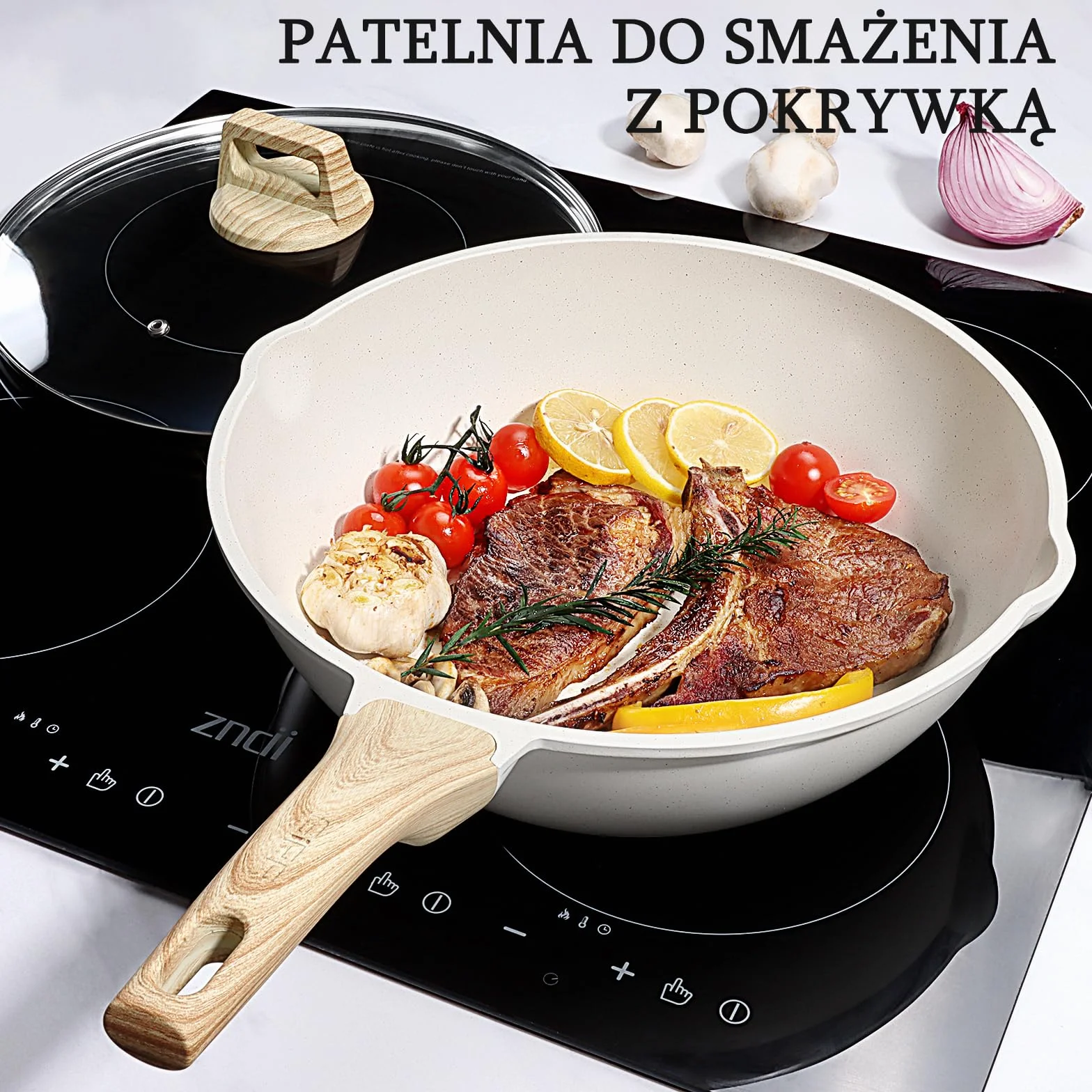 GiPP Patelnia do duszenia o wysokości 24 cm, z pokrywką, nieprzywierająca 2,5 l, patelnia 24 cm, z pokrywką, do wszystkich rodzajów kuchenek, biała