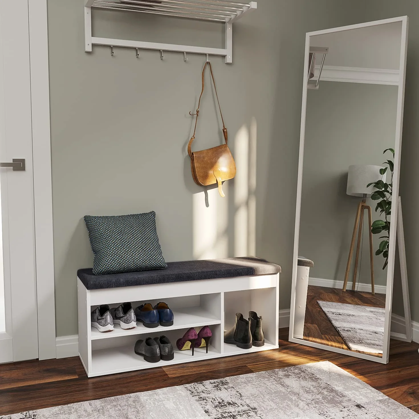 KOMTO Szafka na Buty z Siedziskiem – Ławka na Obuwie do Przedpokoju, Siedzisko z Polka 100 × 48 × 32 cm