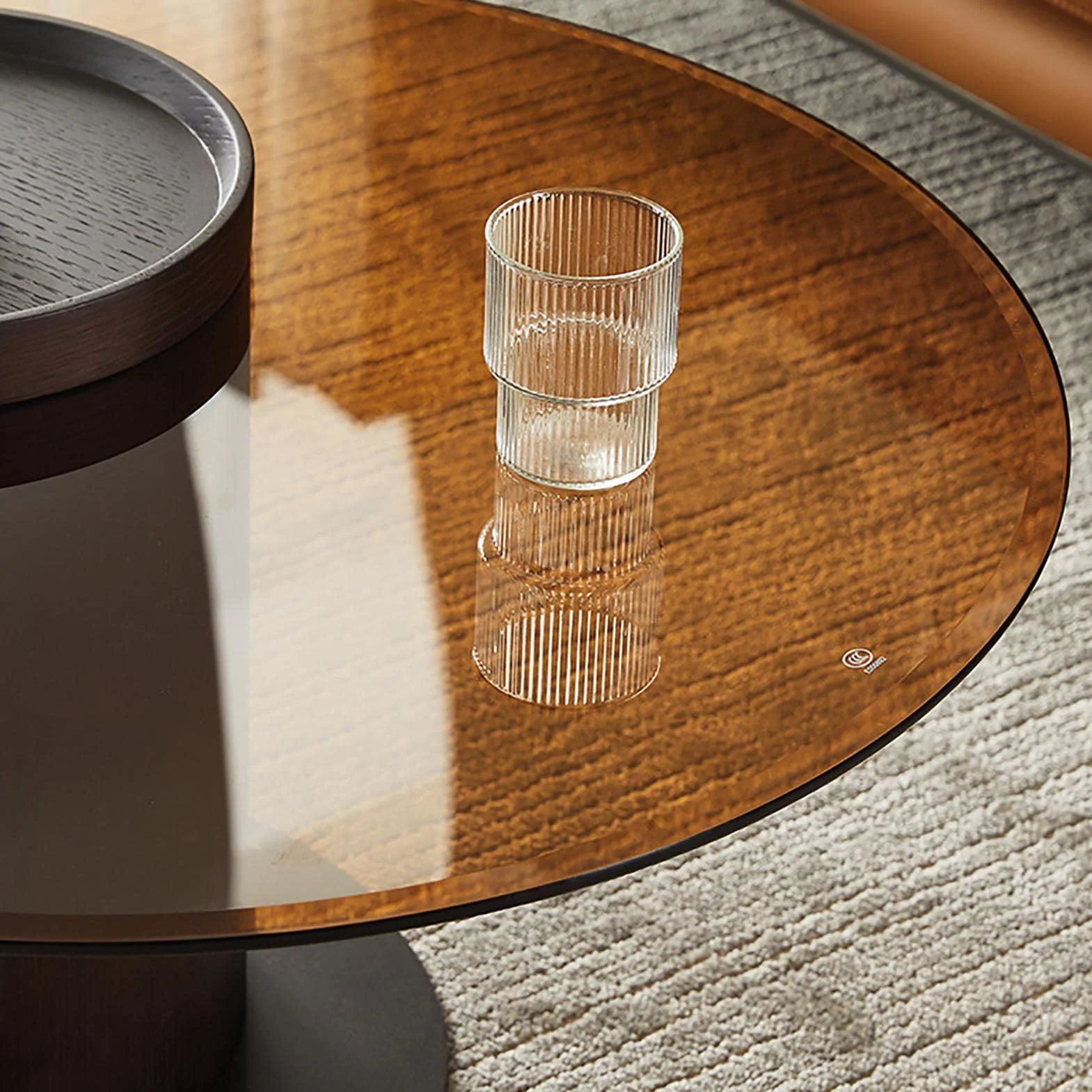 WestUx Nowoczesny okrągły stolik kawowy, zestaw dwóch stolików bocznych Mid Century Minimalist, szklany blat, do salonu, sypialni, biura, 90+60cm
