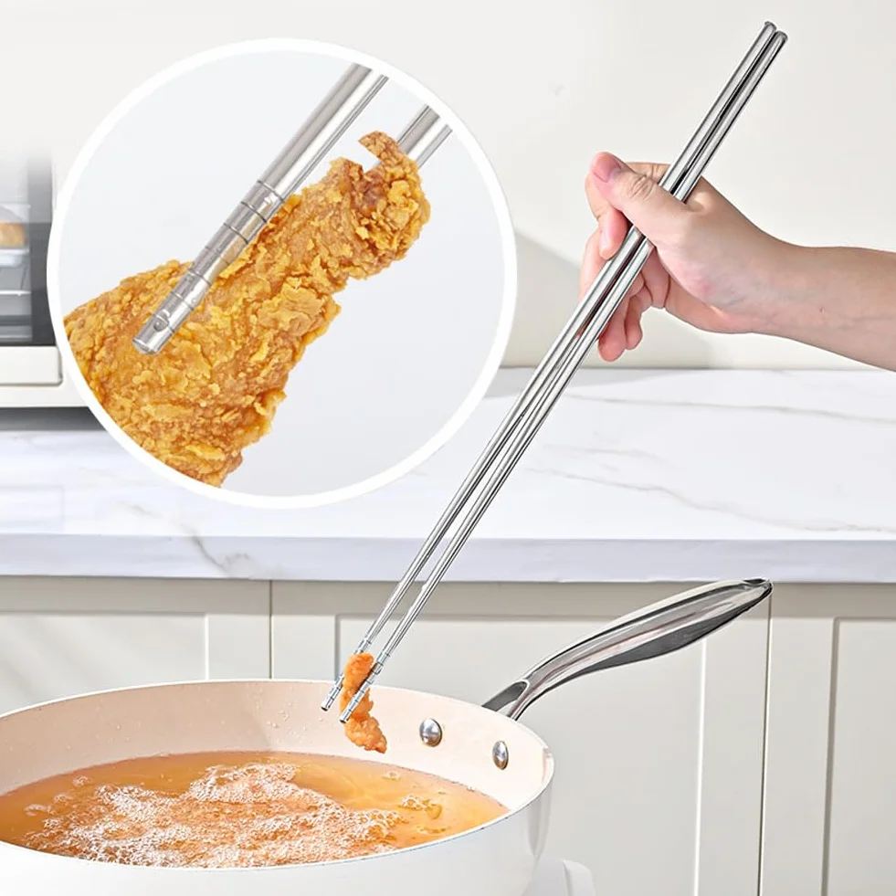 Pałeczki do gotowania, długie, 38 cm, pałeczki do makaronu, chińskie metalowe pałeczki do smażenia, do gorącego garnka, gotowania, smażenia (2 pary stali nierdzewnej)