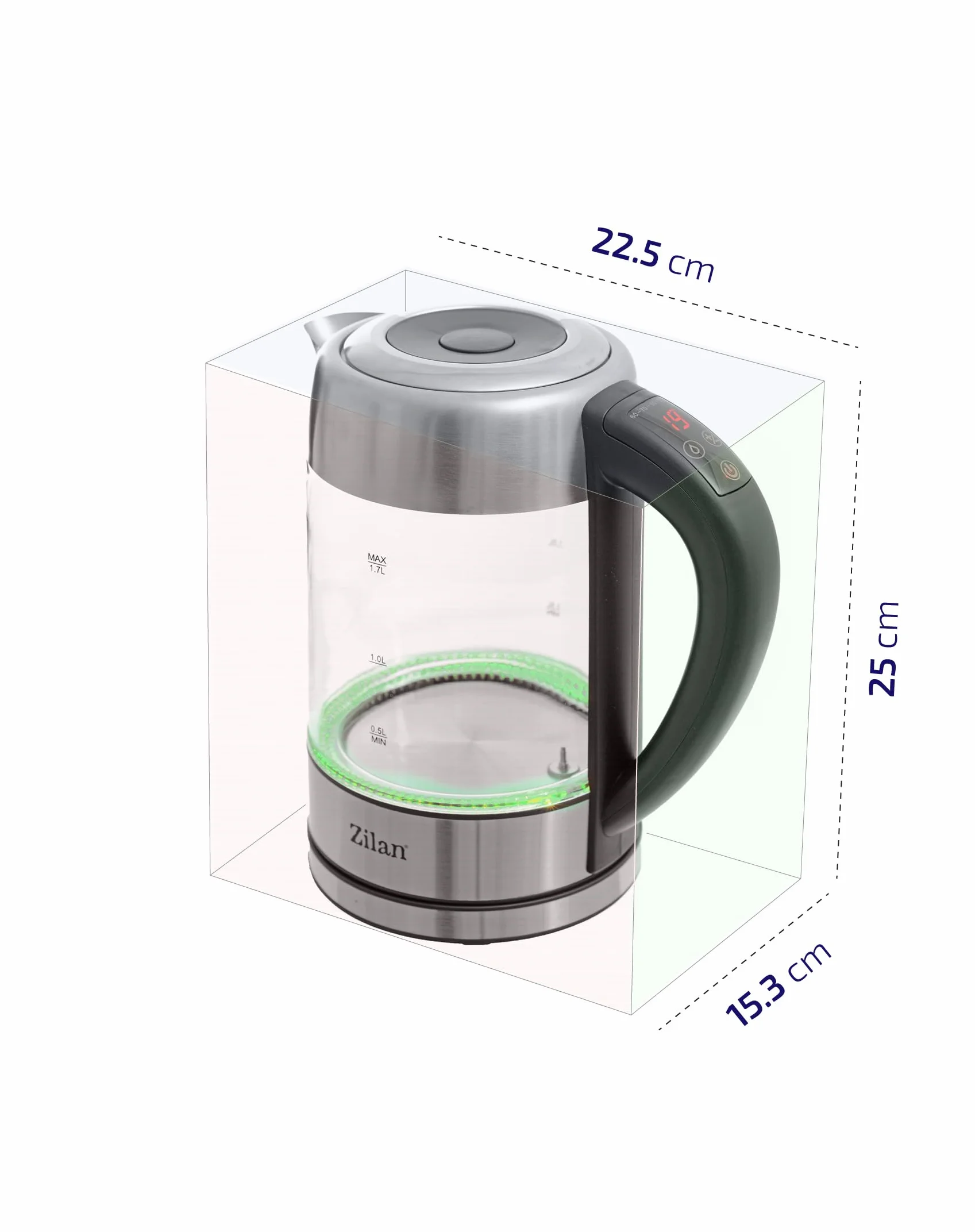 Czajnik szklany LED 1,7L 2200W bezprzewodowy 360°