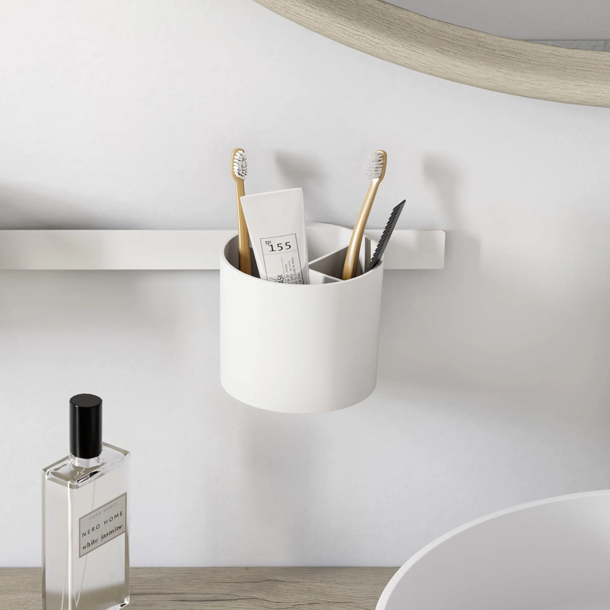 hansgrohe WallStoris - kubek na szczoteczki do zębów, uchwyt na szczoteczki do zębów bez wiercenia, akcesoria łazienkowe, matowa biel