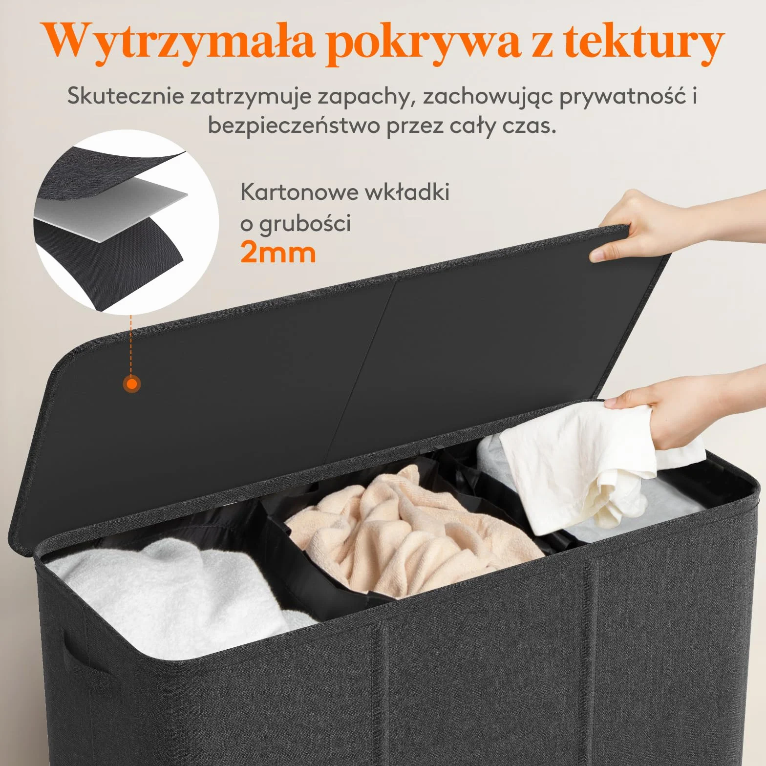 Lifewit 180L kosz na pranie 3 sekcje, bardzo duży kosz na pranie z pokrywą, kosz na brudne ubrania z uchwytem, podzielony organizer na pranie z 3 wyjmowanymi workami na pranie, Ciemnoszary