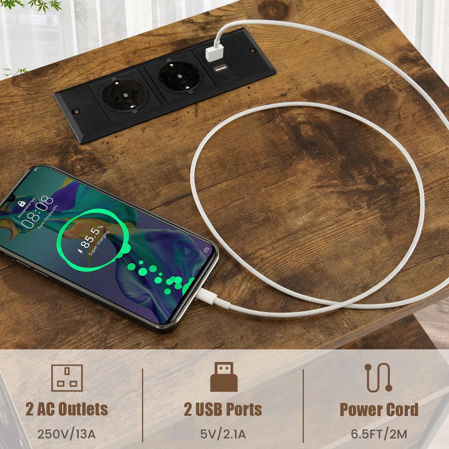 GIANTEX Stolik nocny ze stacją ładującą, zestaw 2 szt. z portami USB i gniazdkami, stolik pomocniczy, stolik kawowy z 2 szufladami i 6 kieszeniami bocznymi, komoda nocna, 38 x 30 x 60 cm
