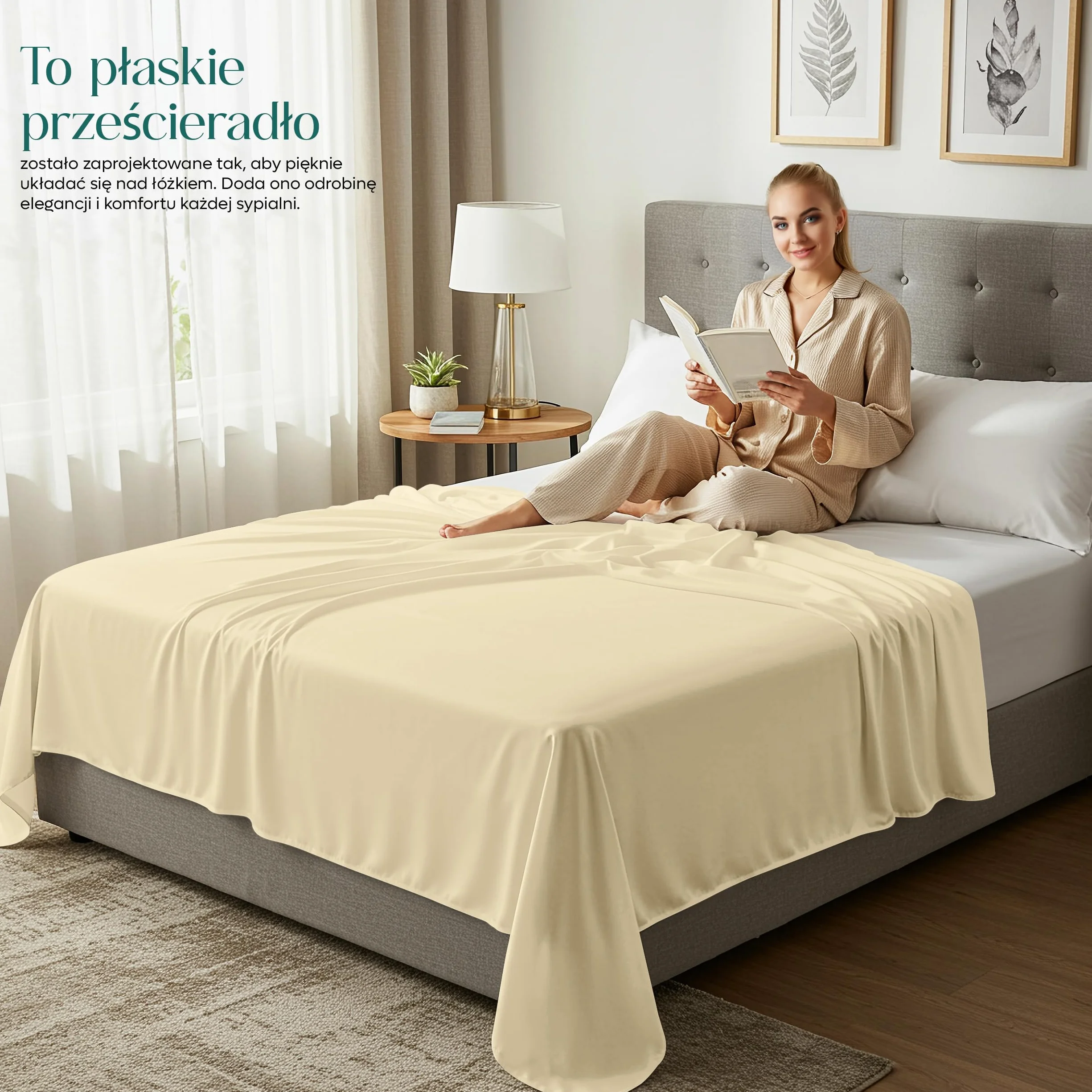 Utopia Bedding Płaskie Prześcieradło Podwójne 225 x 255 cm Beige Brushed Microfiber