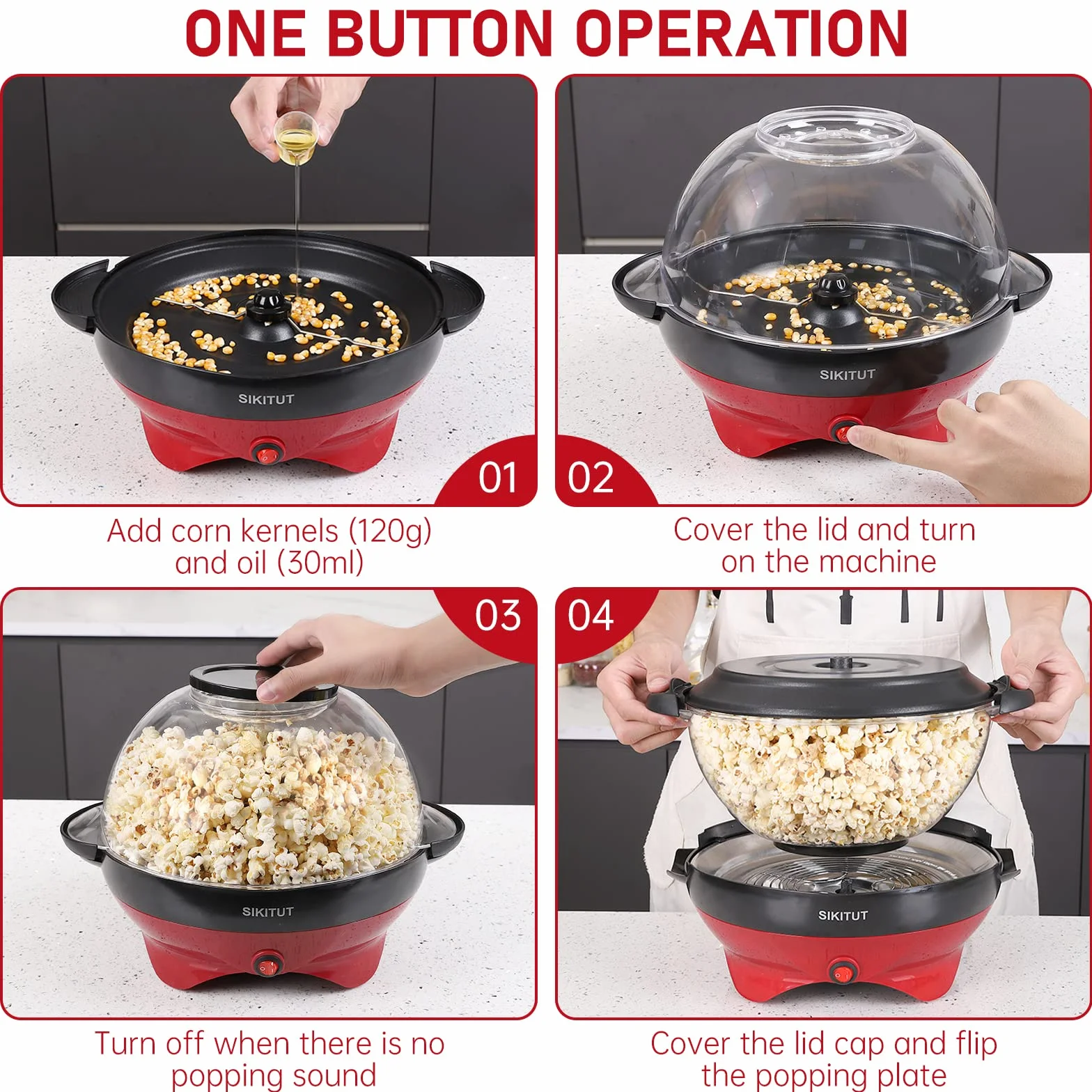 Maszyna do robienia popcornu, domowa maszyna do popcornu z powłoką zapobiegającą przywieraniu i zdejmowaną powierzchnią grzewczą, 5 l, z uchwytami Cool-Touch, dwa kubki pomiarowe, tworzywo