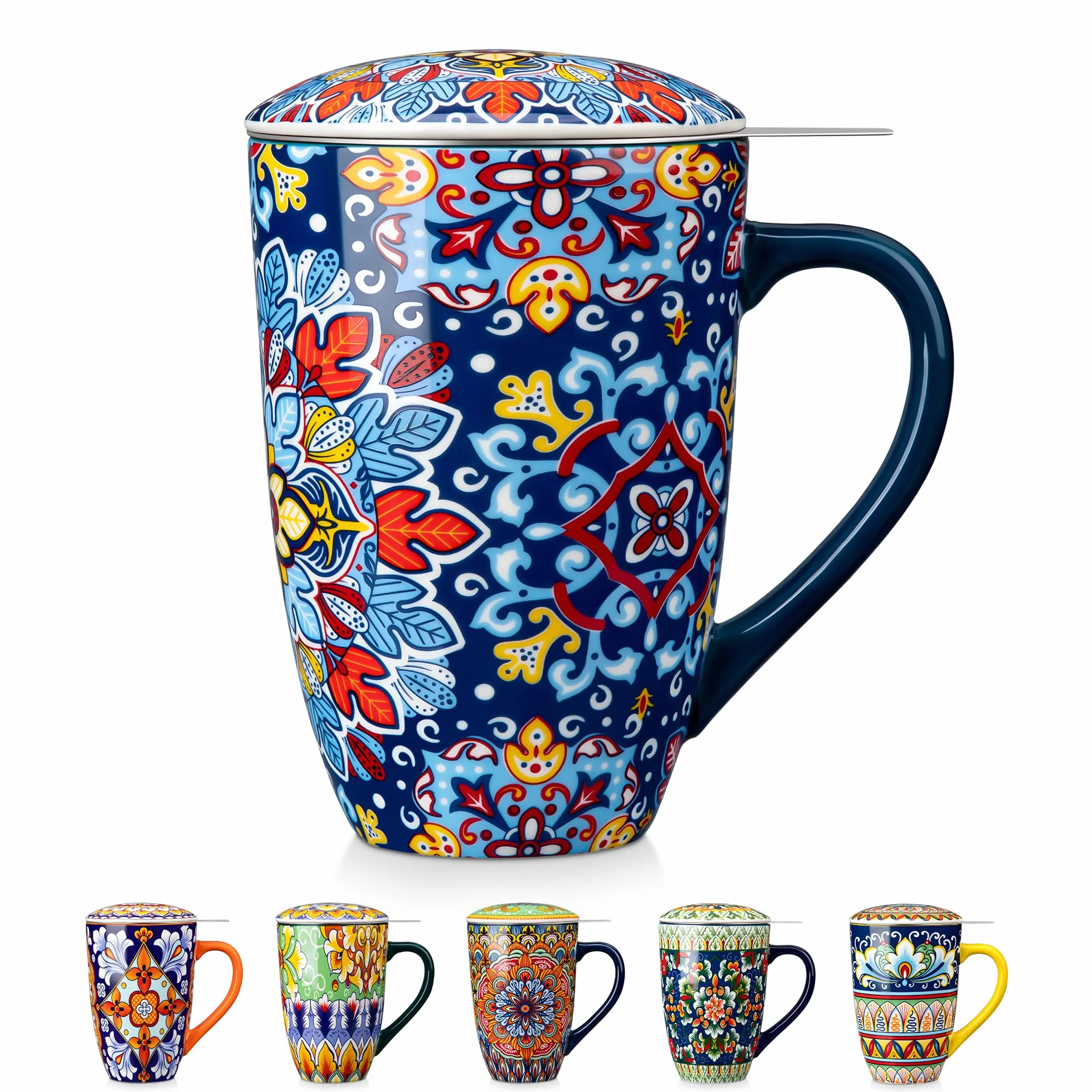 vancasso Filiżanka do herbaty z pokrywką i sitkiem, 540 ml, ceramiczna filiżanka do herbaty, duża, piękna filiżanka z sitkiem, na herbatę sypką, nadaje się do mycia w zmywarce i używania w kuchence