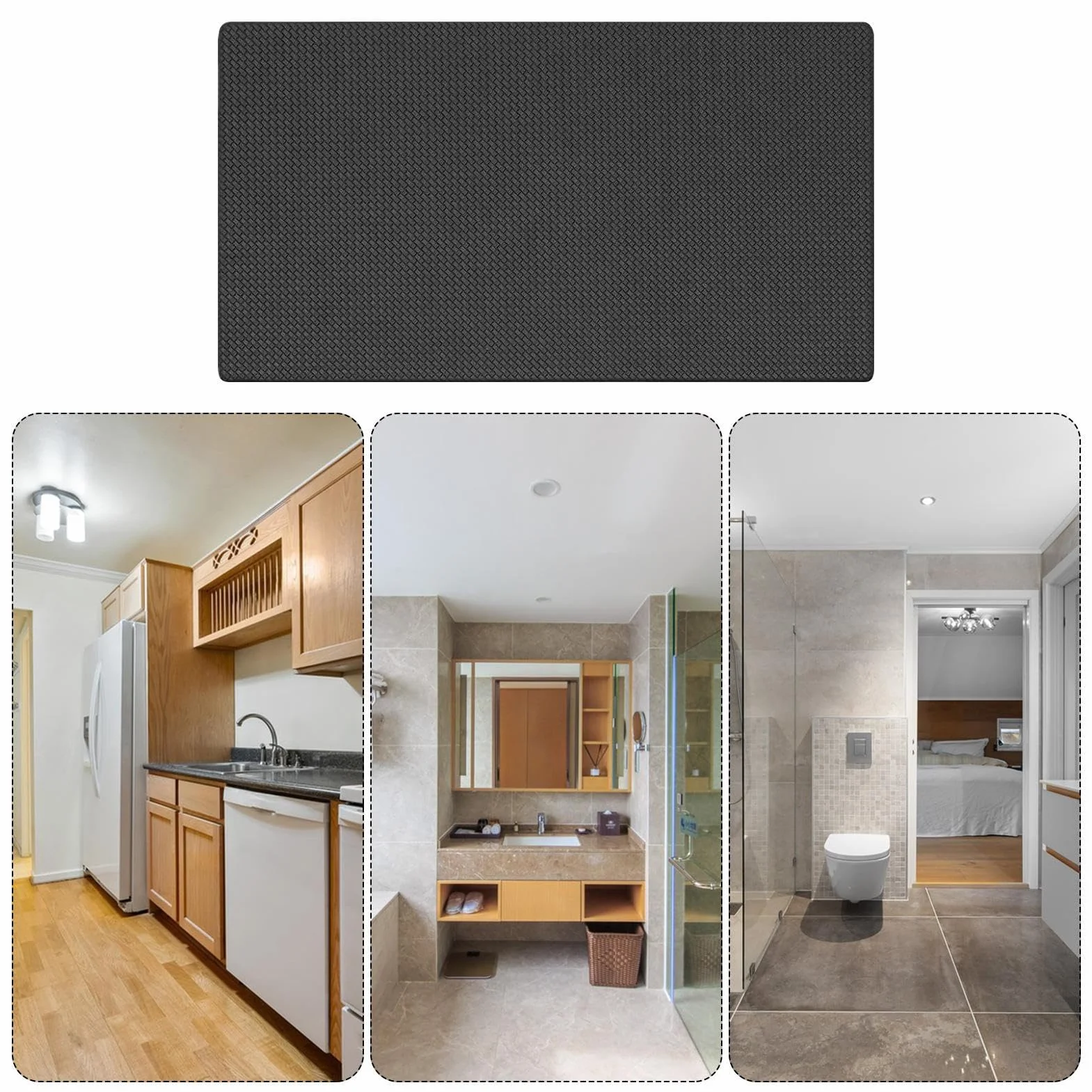 Waterproof Kitchen Mat for Floor, Anti-Fatigue Cushion Rug, 44x120x0.8cm Black