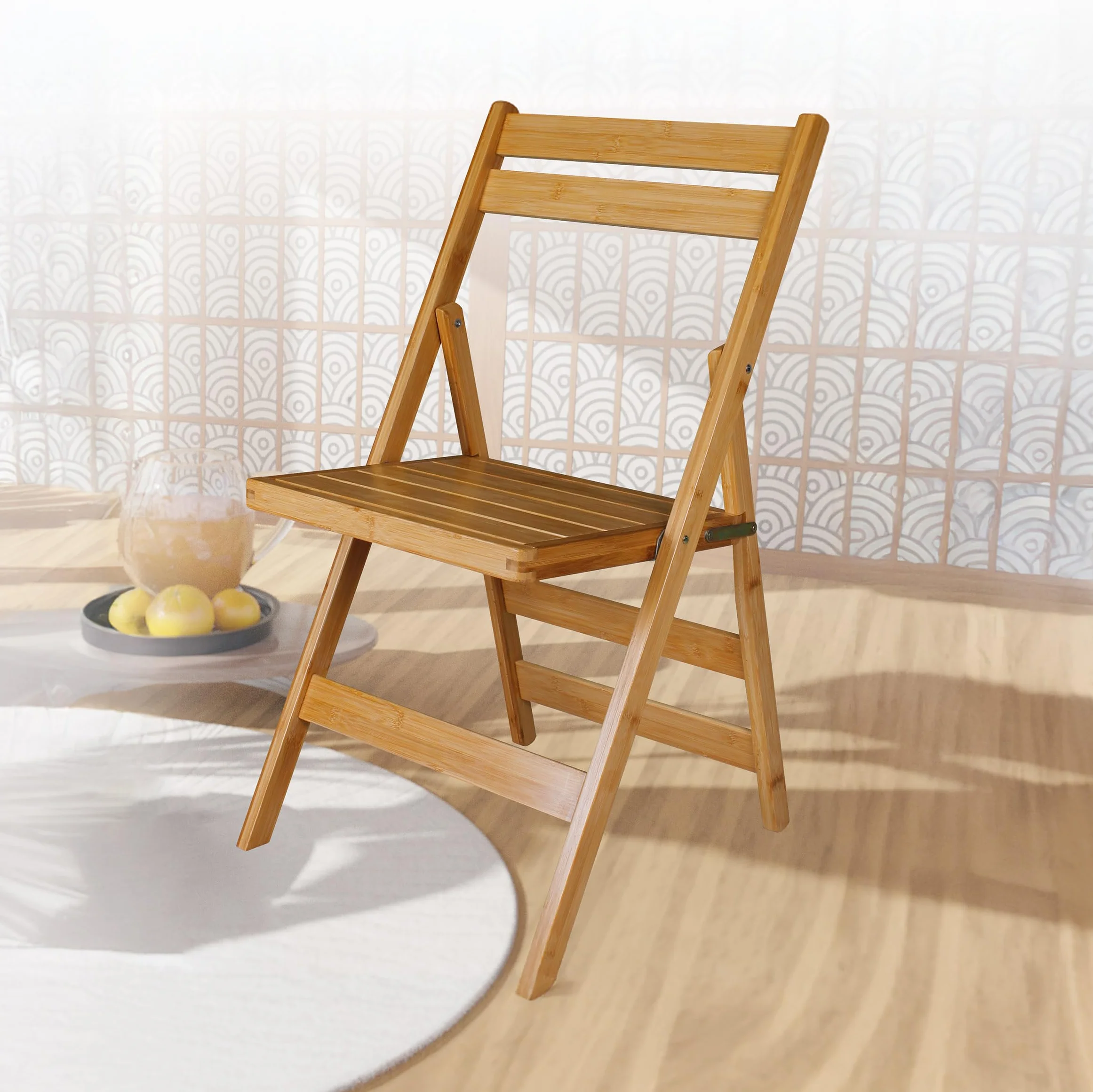 Spetebo Bambusowe krzesło składane w kolorze naturalnym – 78 x 44 cm – krzesło kuchenne składane z drewna FSC – klasyczne drewniane krzesło do użytku domowego