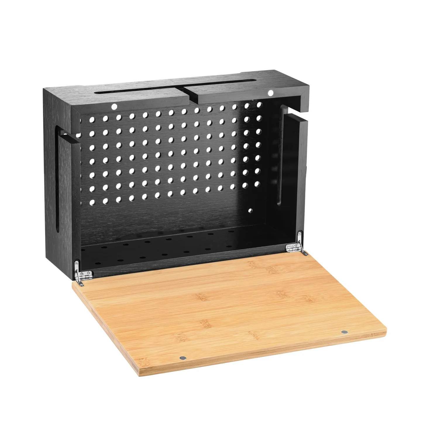 Bambusowa Skrzynka na Kable 32x20x11 cm Organizer Kabli z Pokrywą Magnetyczną Montaż Ścienny Ukrywanie Listwy Zasilającej i Przewodów (Czarny)