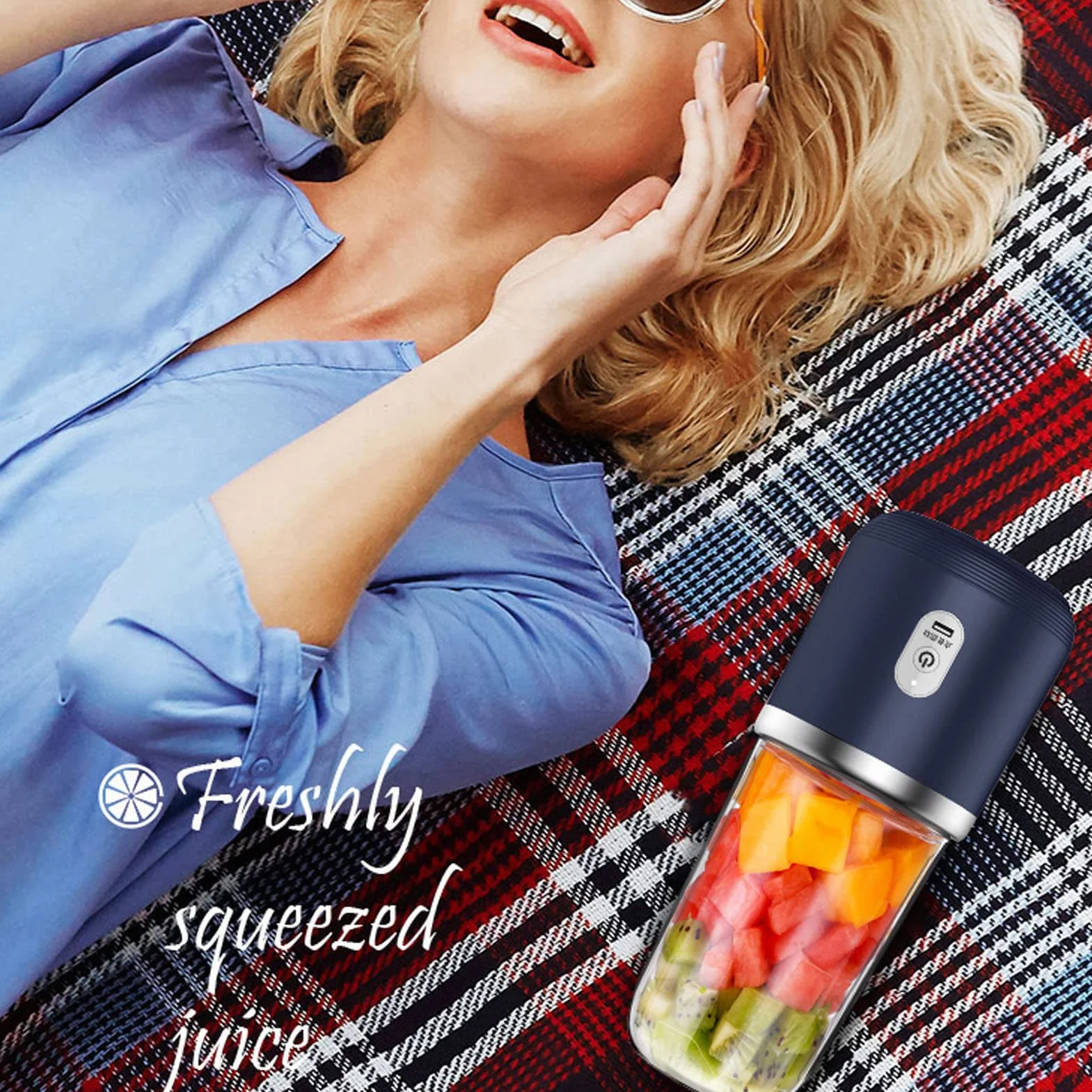 Przenośny blender 300 ml 1200 mAh pojemności Bateria PCTG ABS (Niebieski, 6 ostrzy, pokrywka)