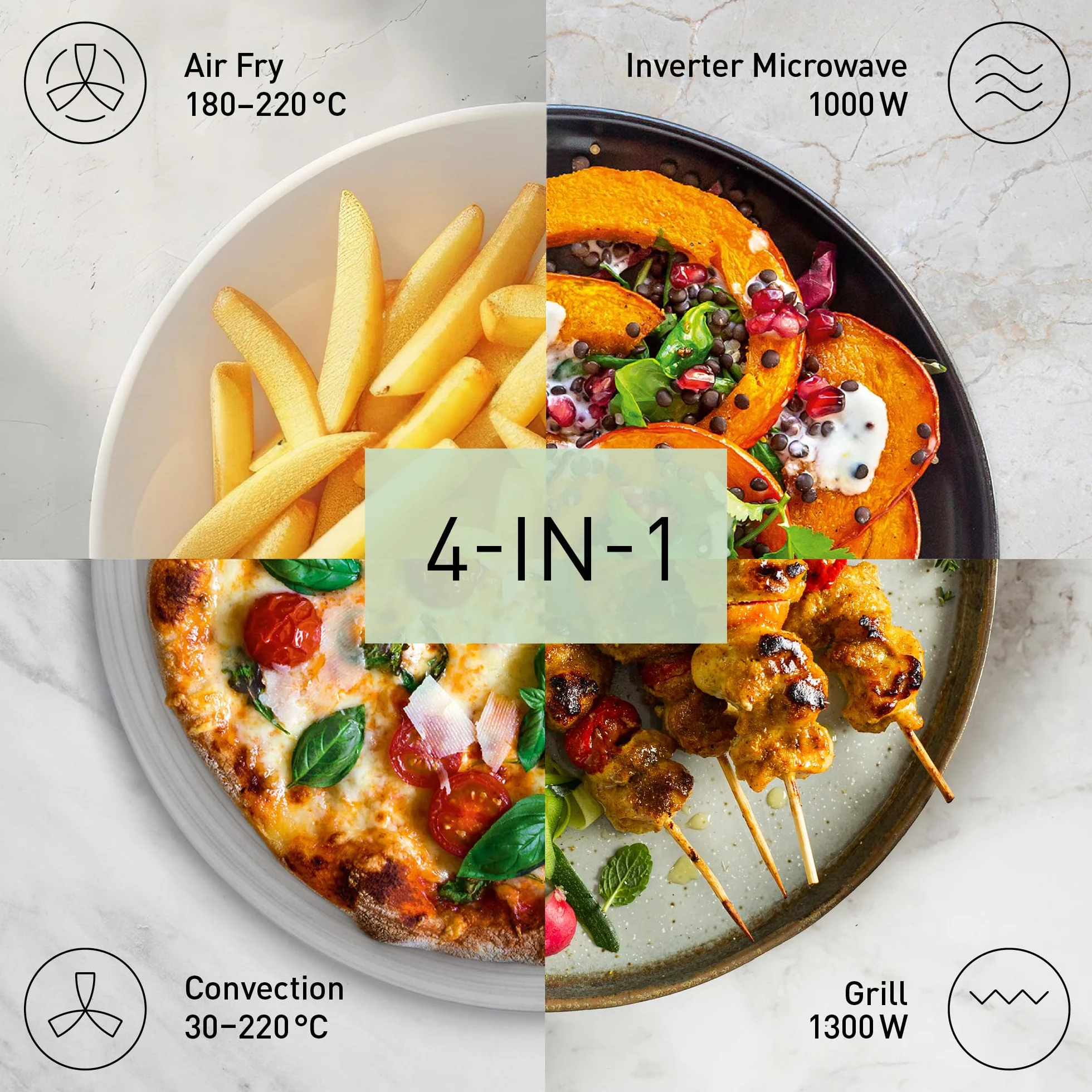 Panasonic NN-CT57RMEPG 27L 4-w-1 kuchenka mikrofalowa kombinowana falownik z frytkownicą powietrzną, 1000 W, 19 programów samochodowych, grill konwekcyjny, kompaktowa konstrukcja, oszczędność miejsca