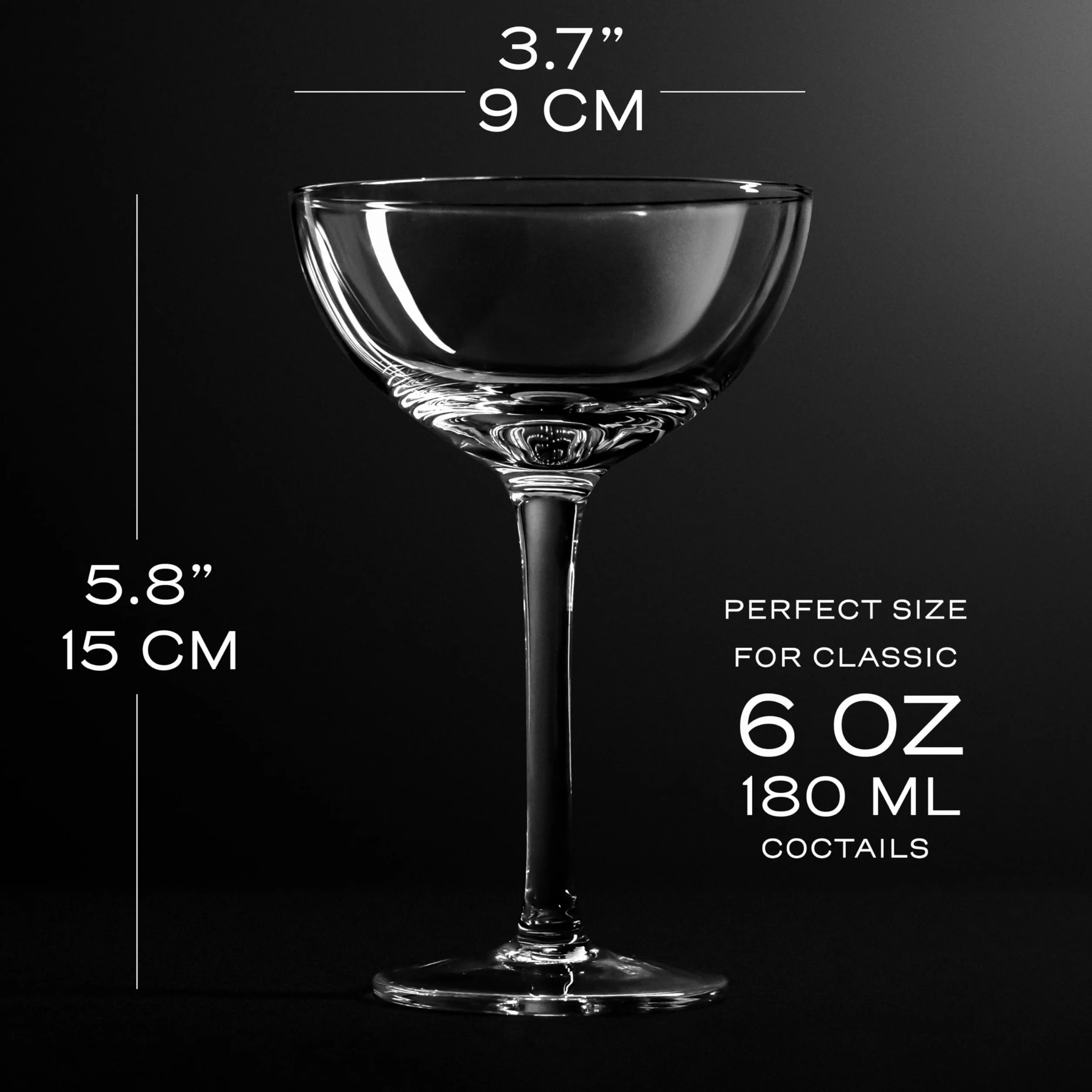 Vintage kryształowe kieliszki do szampana coupe | zestaw 6 sztuk, 113-140 g, klasyczne kieliszki koktajlowe - Martini, Manhattan, Cosmopolitan, Sidecar, Daiquiri, Speakeasy spodki w stylu retro z lat