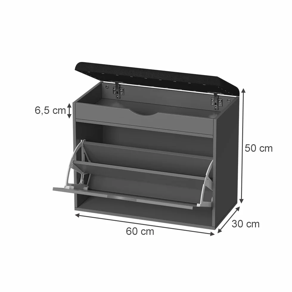 Vicco Ławka na buty "Schufy", Antracyt, 60 x 51 cm z 2 przegrodami