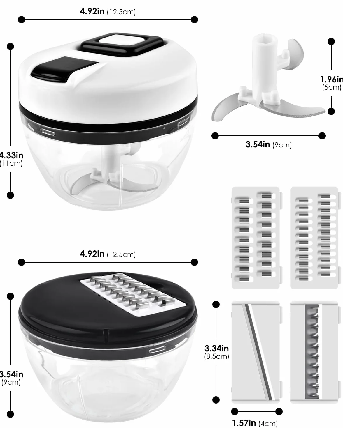 BROTOU Ręczna krajalnica do cebuli, krajalnica do warzyw, 520 ml, rozdrabniacz do warzyw, cebuli, owoców, owoców, warzyw (5 w 1, uniwersalna szatkownica ze szczotką)
