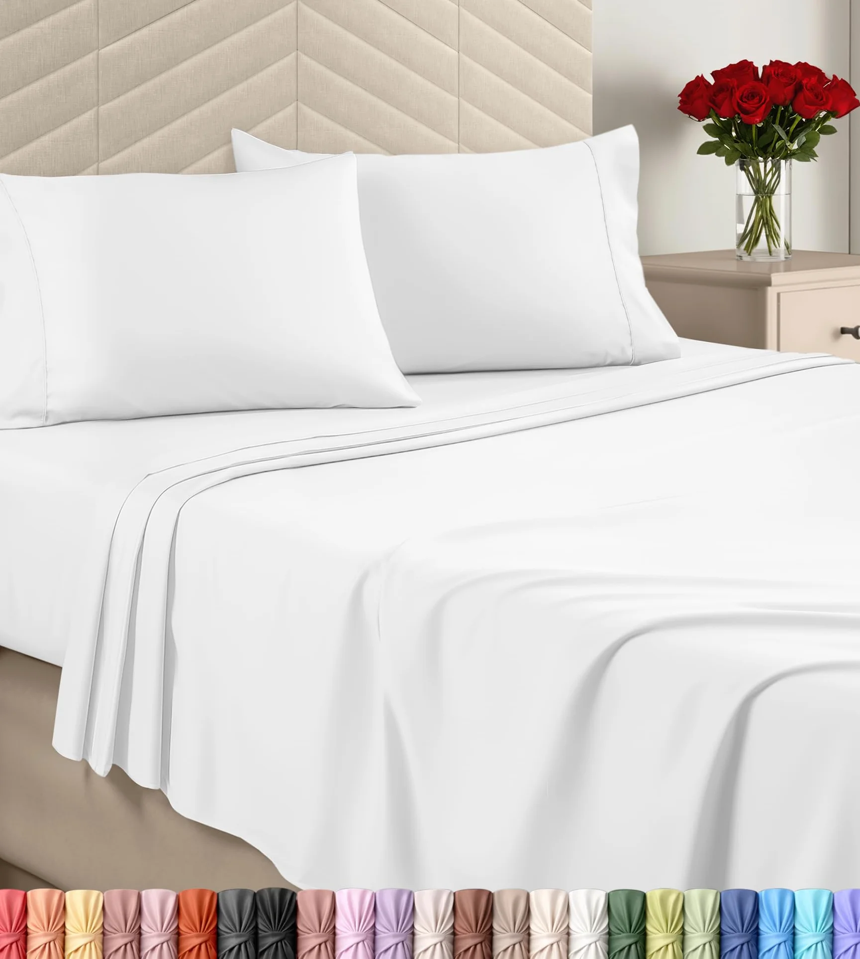 Utopia Bedding Zestaw pościeli na łóżko queen size, szczotkowana mikrofibra, miękkie prześcieradła na łóżko typu queen-size, luksusowe prześcieradła z gumką, płaskie prześcieradło i 2 poszewki na