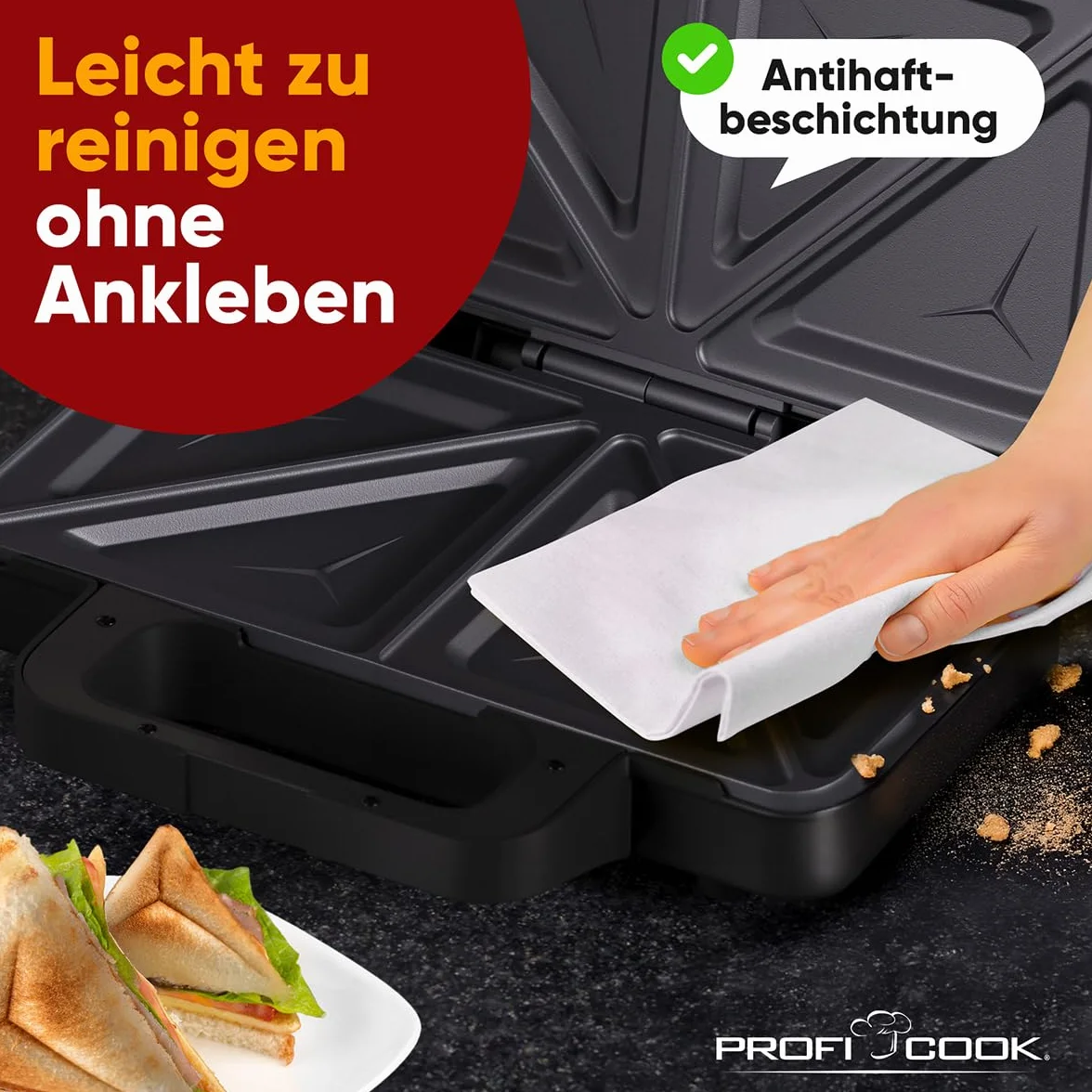 ProfiCook® Opiekacz do kanapek XXL | Bardzo duże płyty na kromki chleba | Powłoka nieprzywierająca | 900 W | PC ST 1315