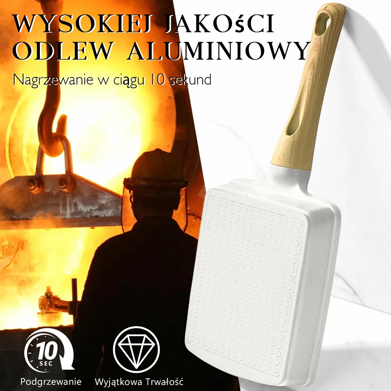 GiPP Tamagoyaki patelnia indukcyjna, 18 x 13 cm, japońska patelnia do omletów, wszechstronna mała patelnia do smażonych śniadań, jajek, kiełbas, boczku, sera, Biały