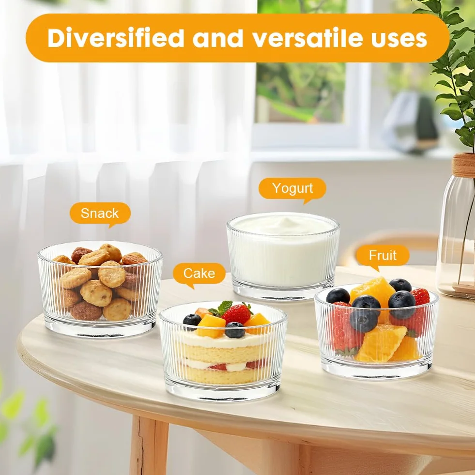 Zestaw 8 przezroczystych szklanek deserowych 200 ml, małe miseczki deserowe ze szkła, idealne do tiramisu, panna cotta, puddingu i deserów warstwowych