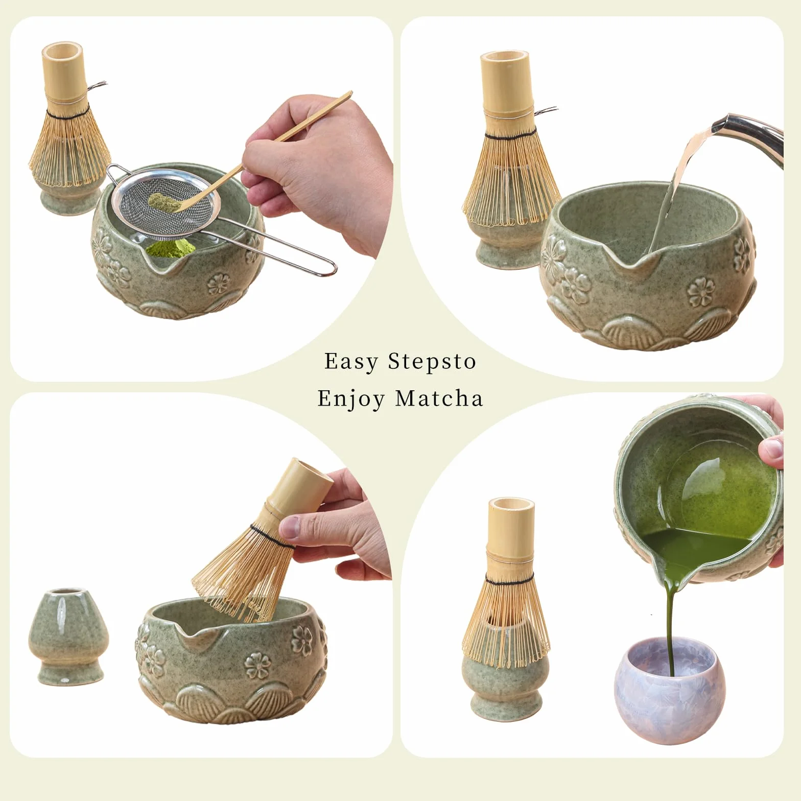 Zestaw do herbaty matcha 8 sztuk, tradycyjny zestaw do ceremonii parzenia zielonej herbaty