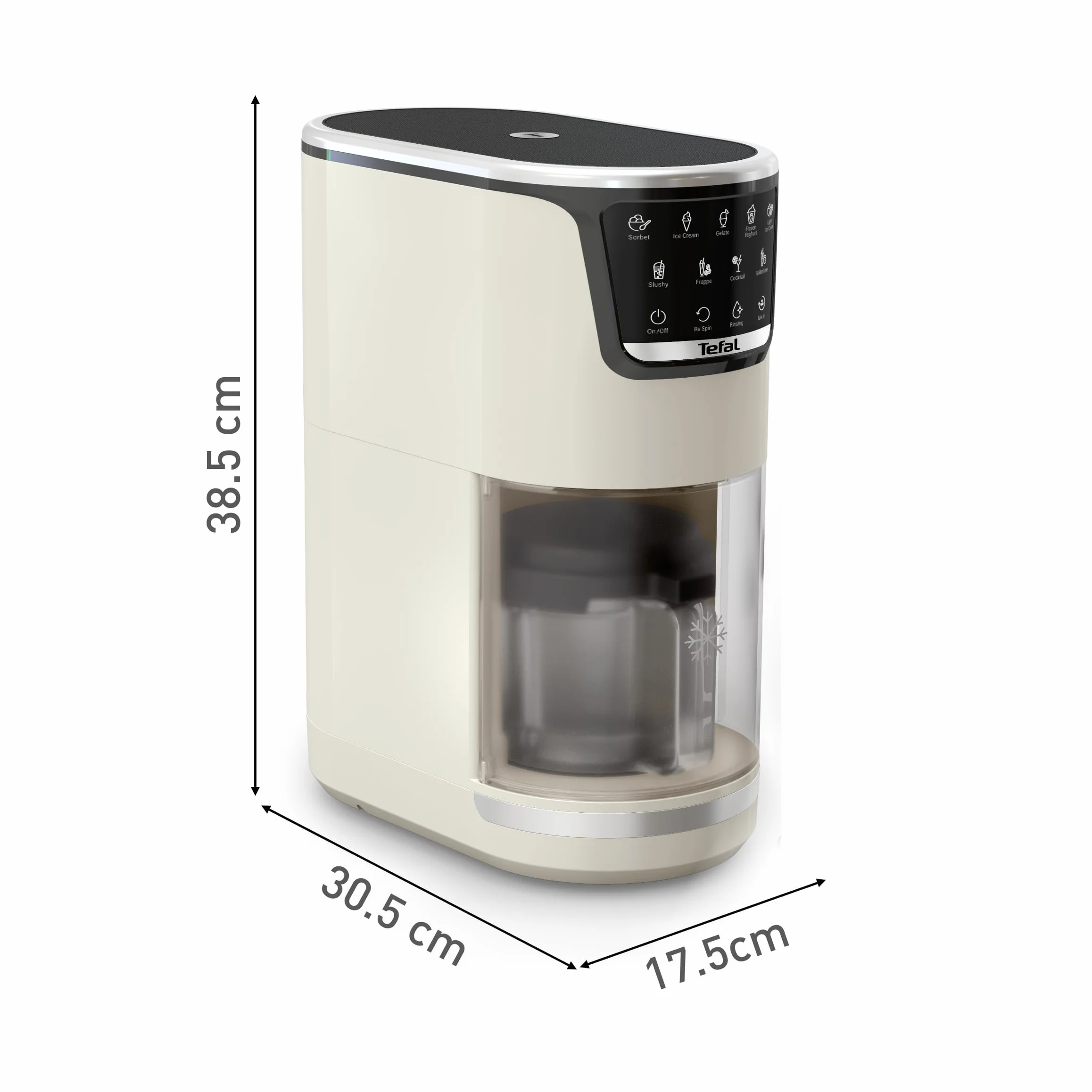 Tefal IG604A Dolci maszyna do lodów, 10 programów, idealnie gładkie i kremowe rezultaty za jednym razem, program do dodatków, łopatka do lodów, automatyczny program do płukania Rise