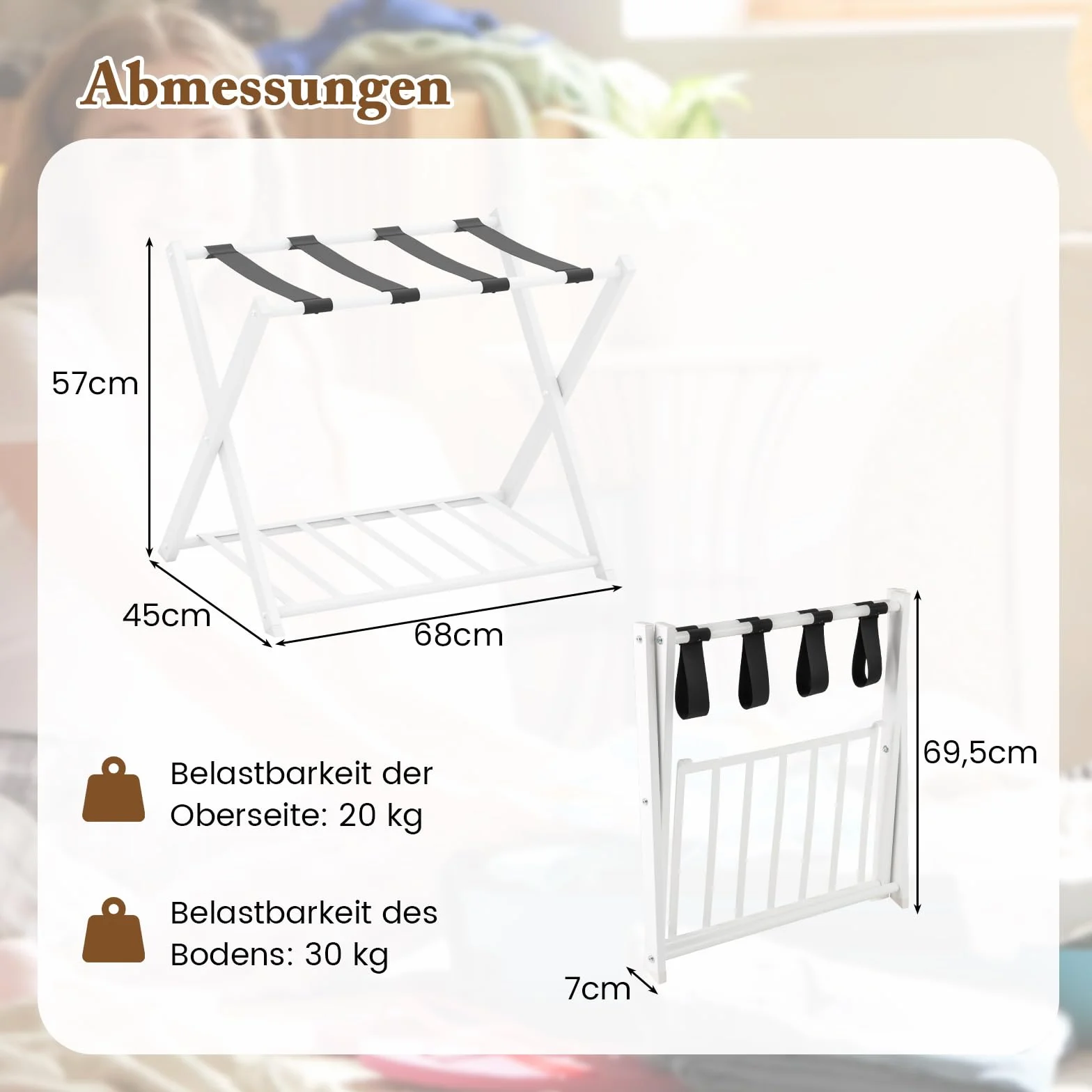 COSTWAY Stojak na walizkę, składany, 2-poziomowy design, metalowy stojak na walizkę, do sypialni, pokoju gościnnego, hotelu (biały, pojedynczy)