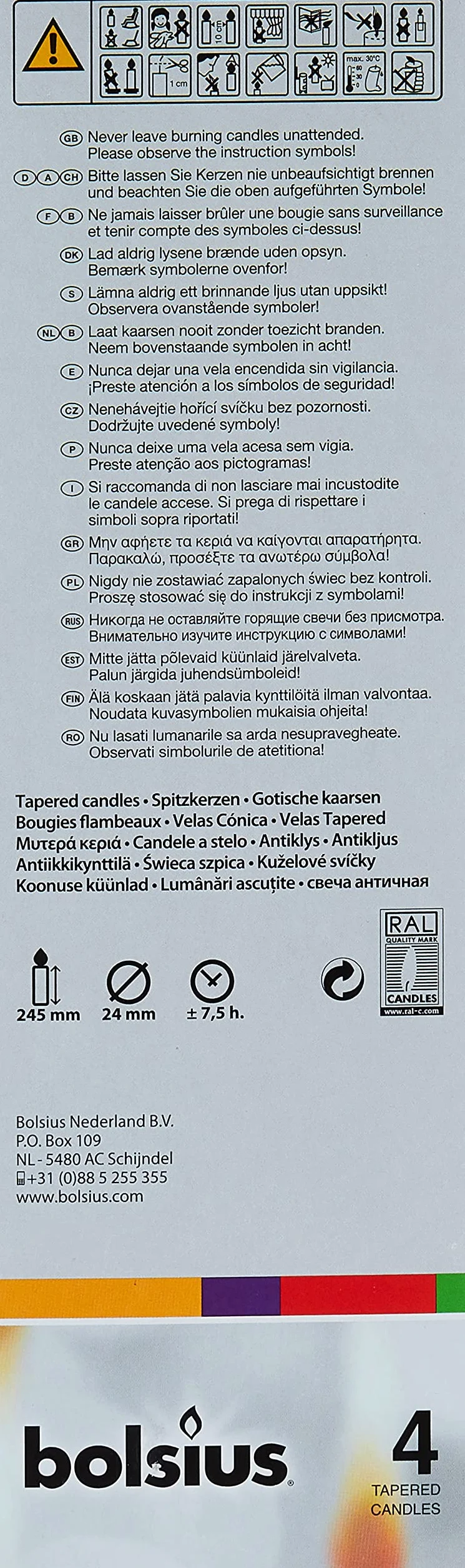 Bolsius 103600350902 Świeca obiadowa, wosk parafinowy, biały