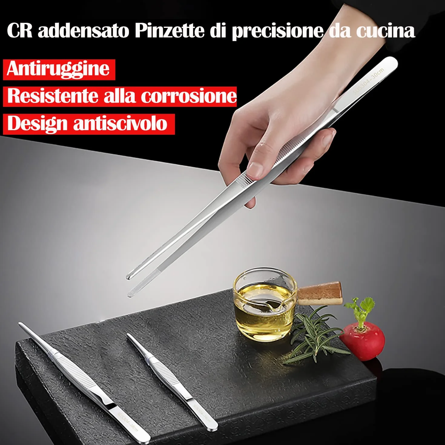 2 szt. Szczypce kuchenne (20 cm i 30 cm), szczypce szefa kuchni, profesjonalne szczypce szefa kuchni, stal, ząbkowana konstrukcja zapewnia mocny chwyt, odpowiednie dla szefów kuchni, stków, grilla
